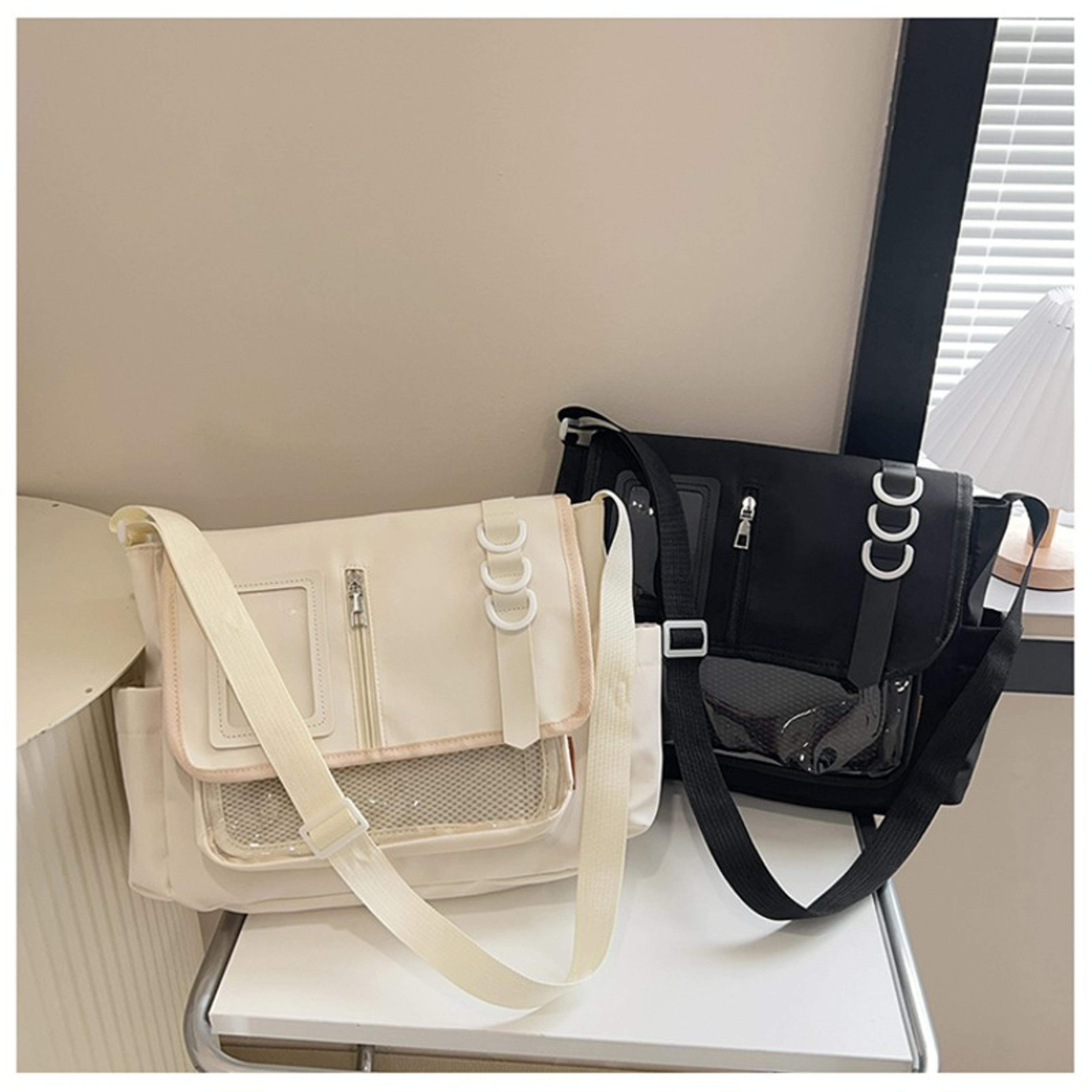 harajuku transparent ita bag cross body school bag with badge display
