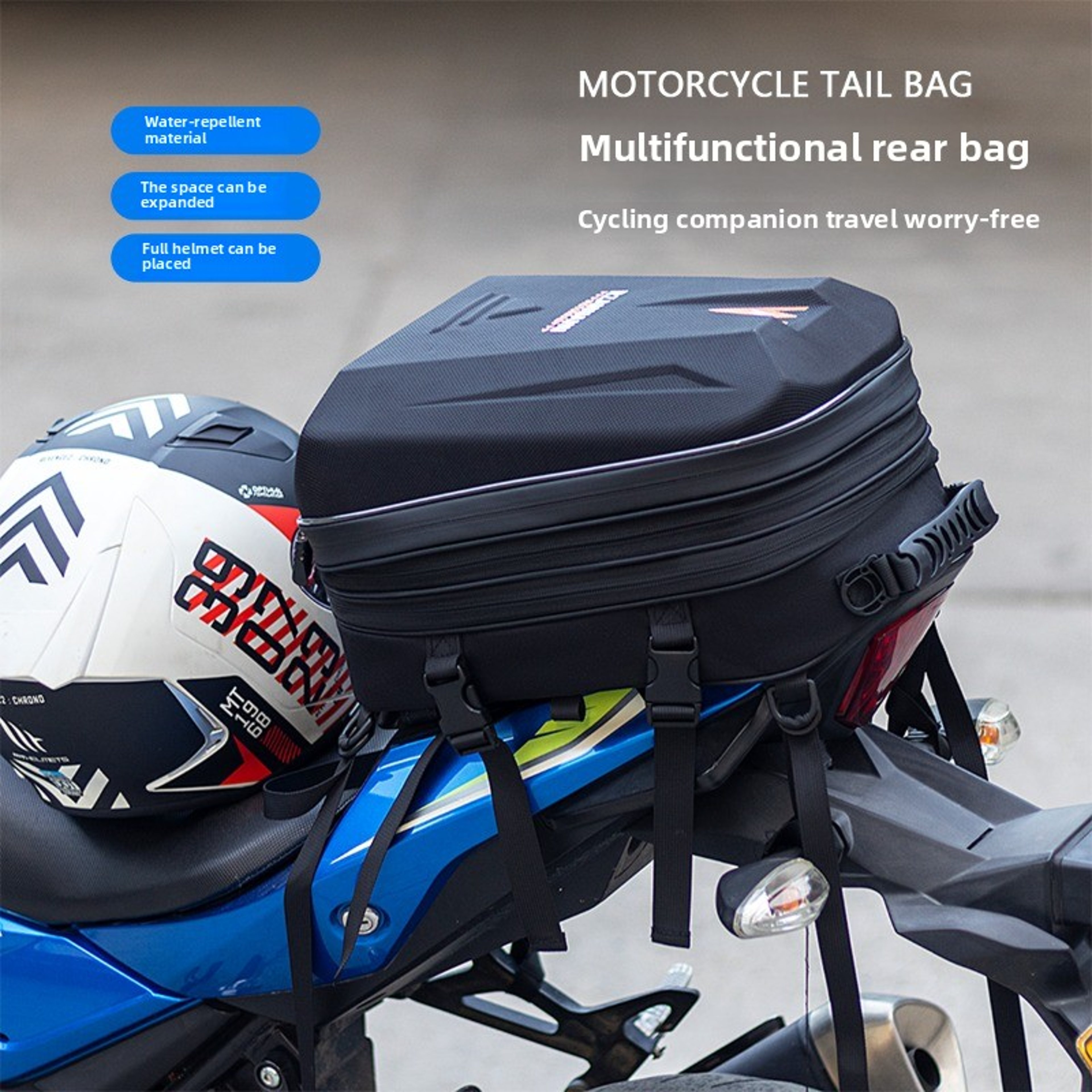 waterproof motorcycle tail bag helmet storage rider backpack