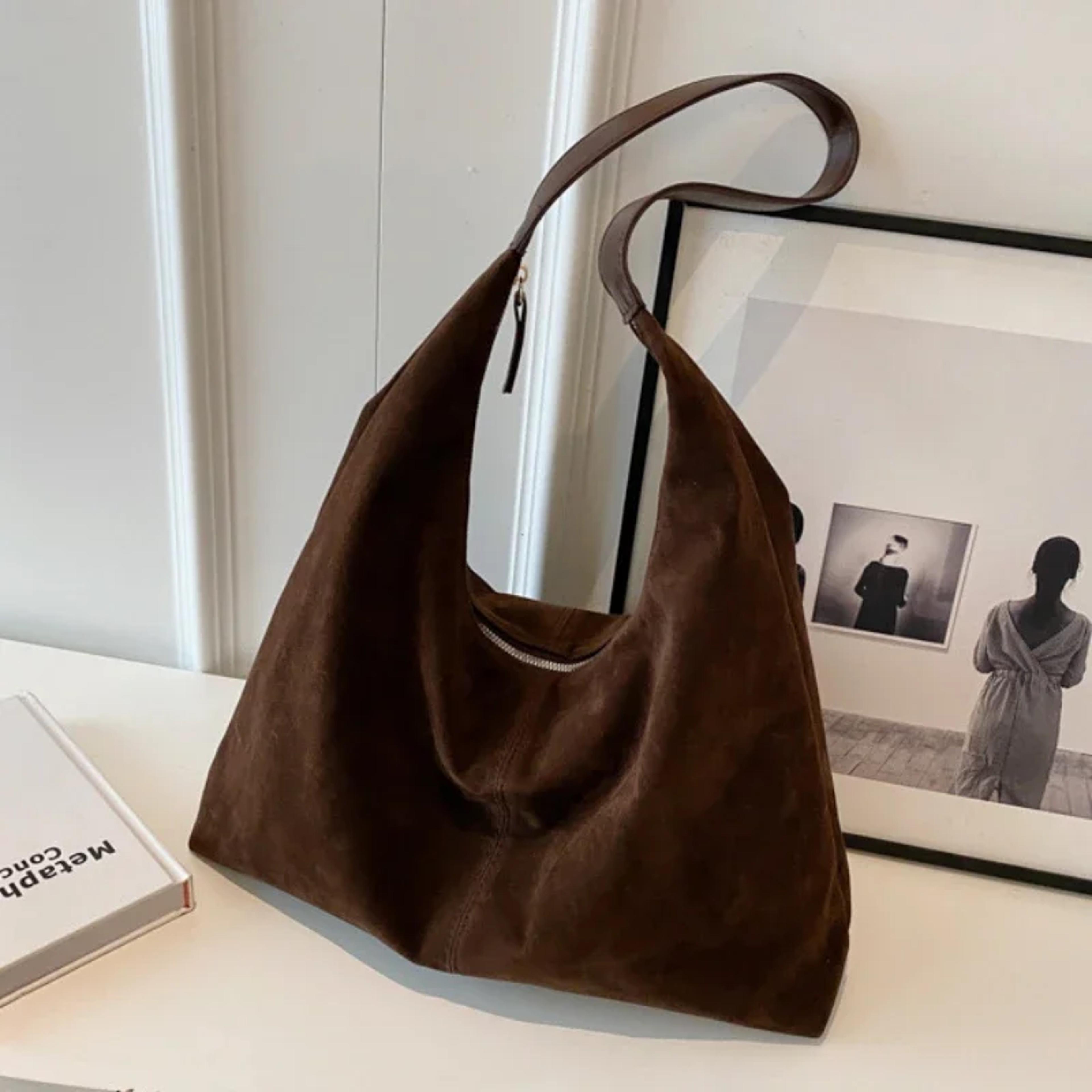 vintage suede tote bag large capacity women shoulder bag