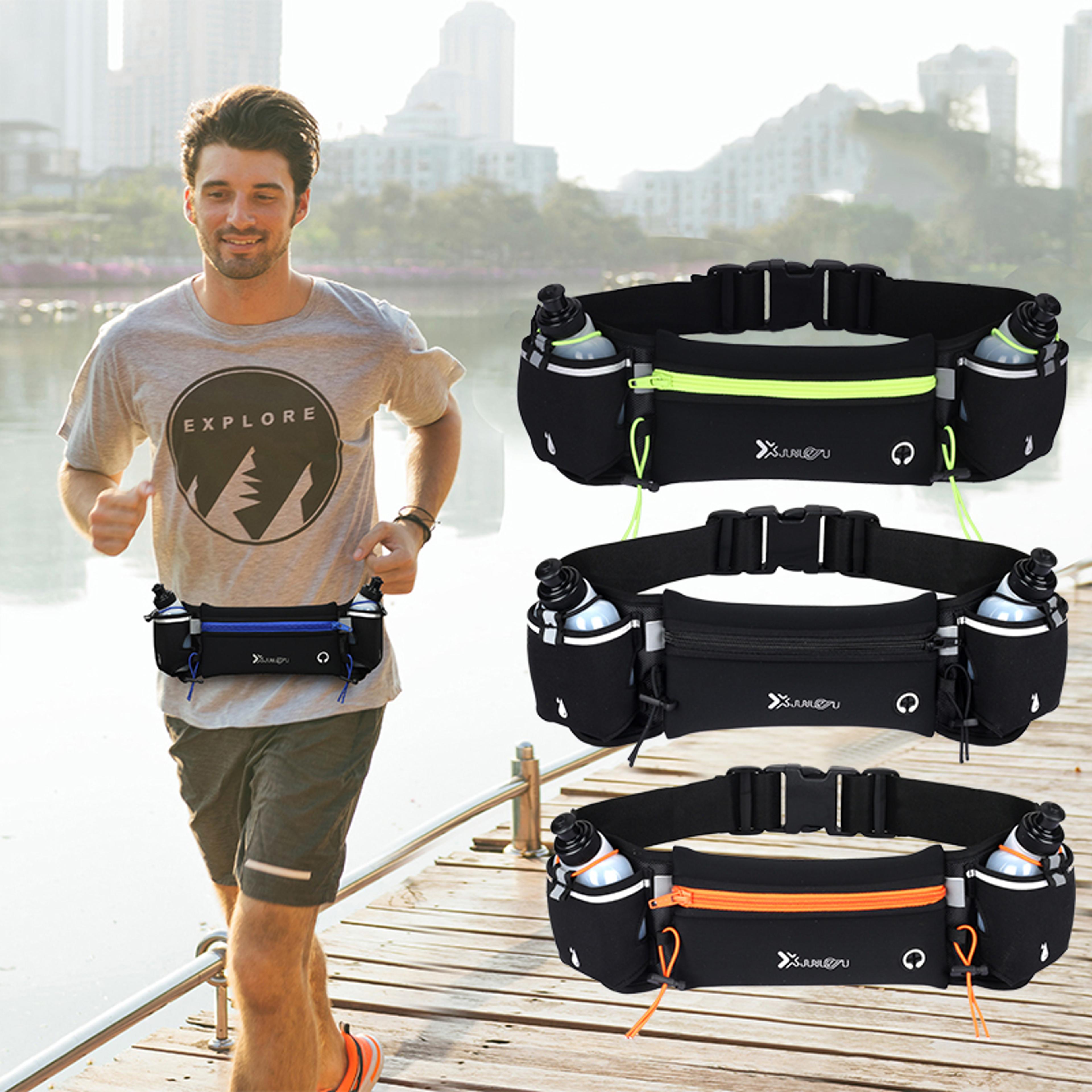 marathon running waist pack dual pocket running belt for phone and water bottle