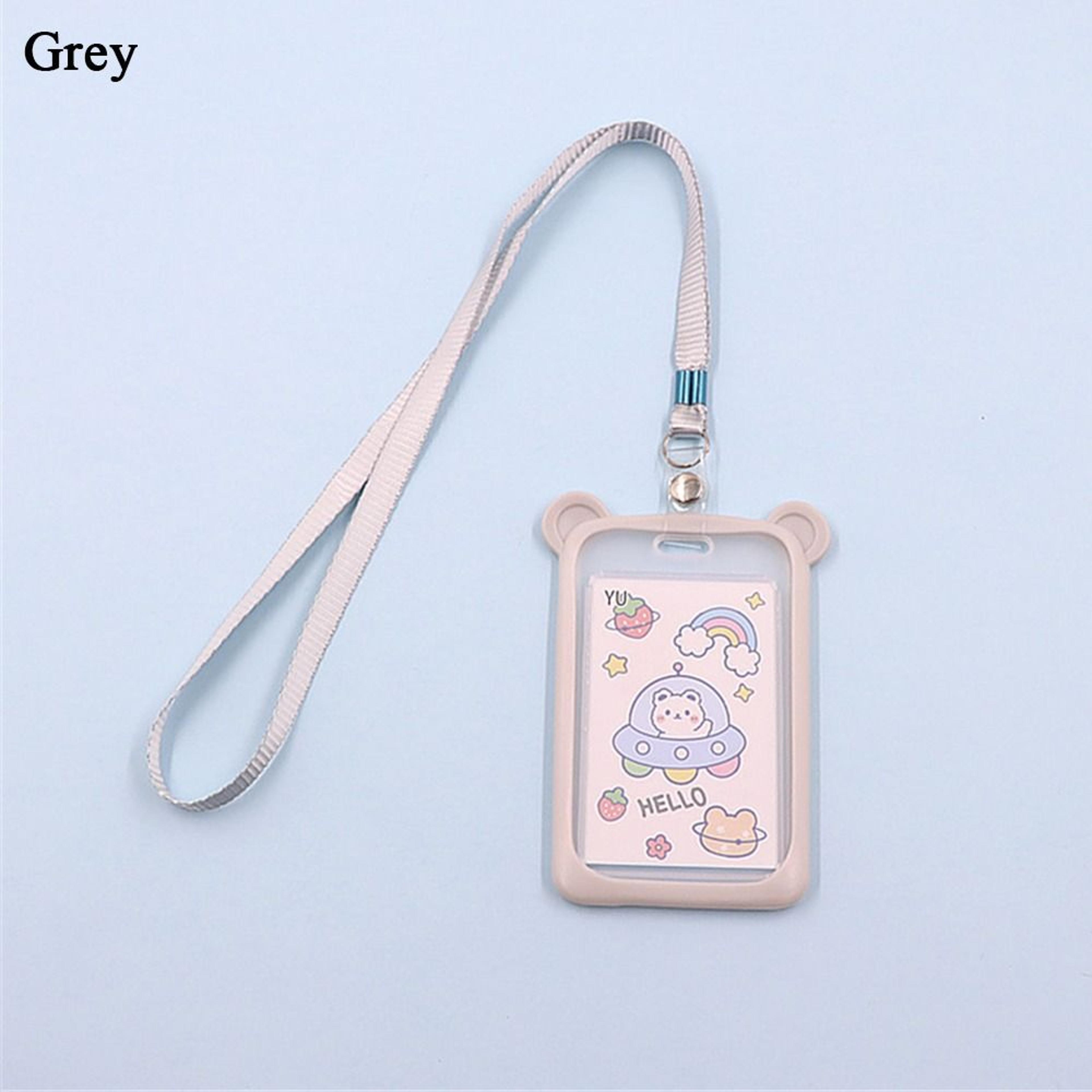 cute cat id card holder retractable badge reel lanyard