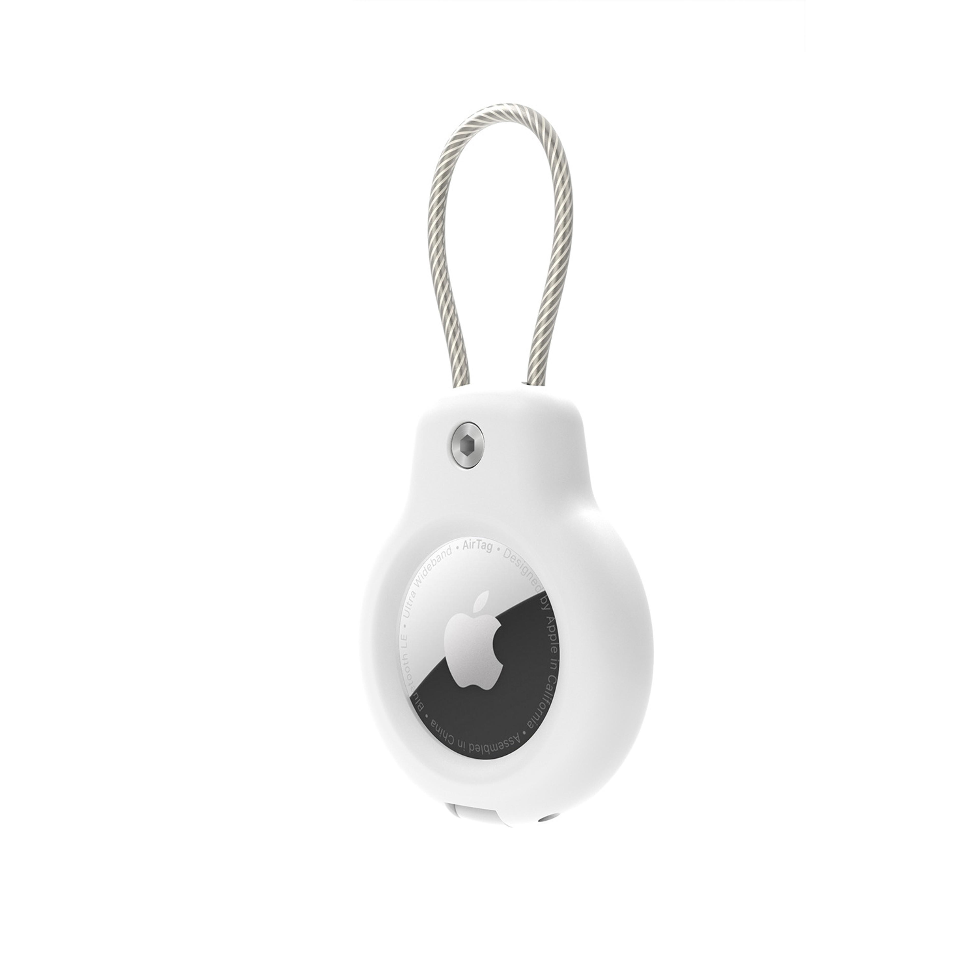 airtag hard plastic holder with steel cable keychain