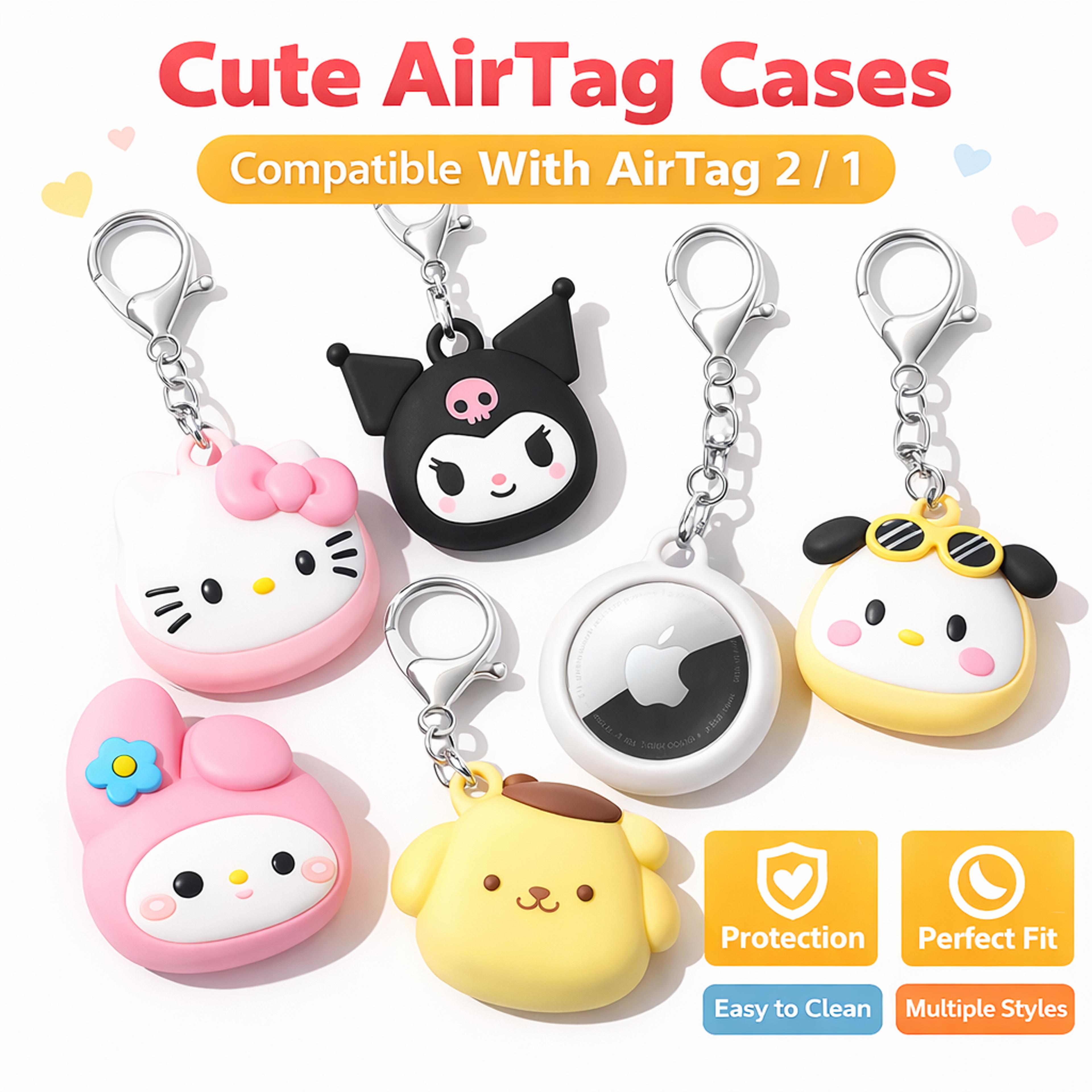 cute silicone airtag case keychain shockproof protective cover
