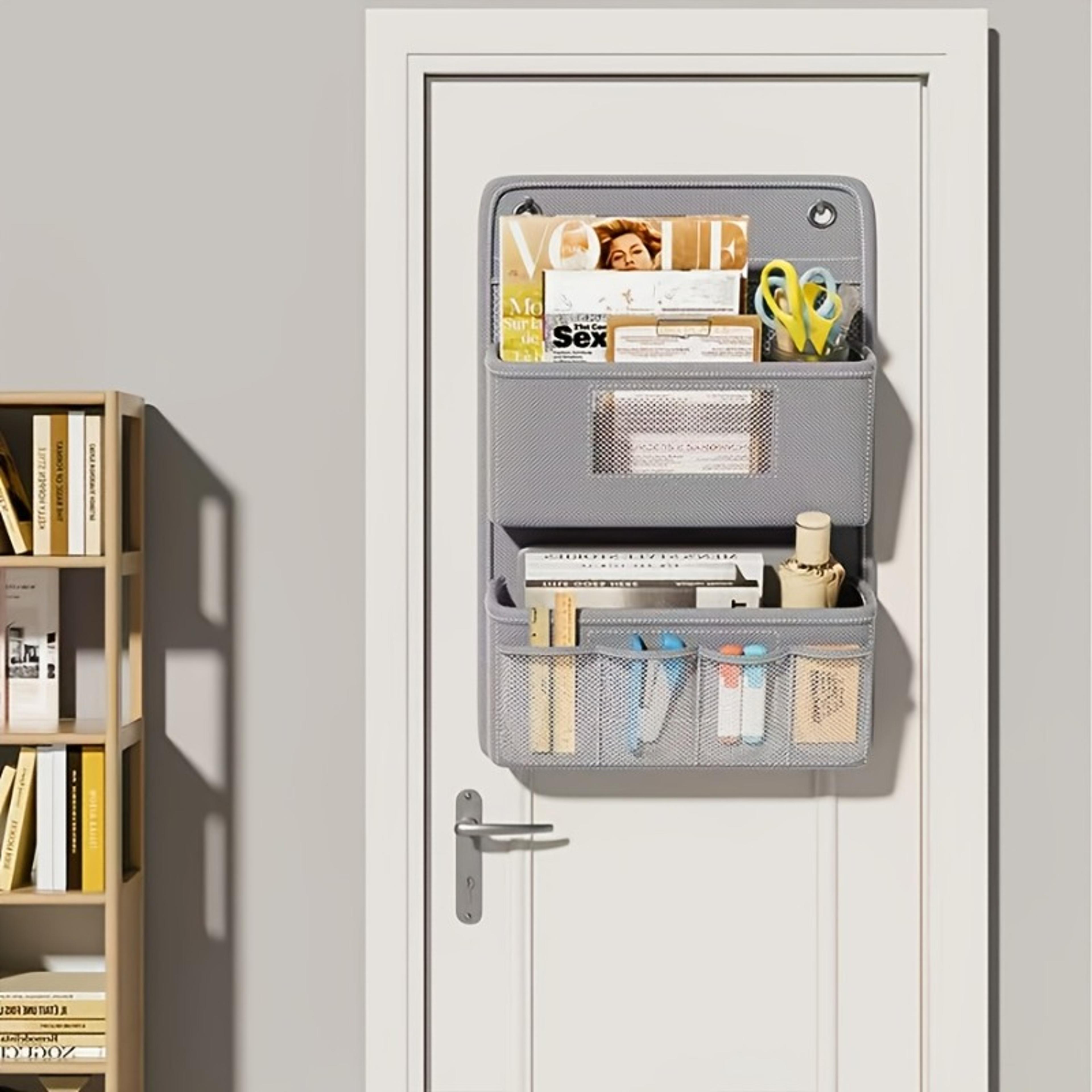 wall mounted fabric storage organizer with multi compartment design clear window and hooks