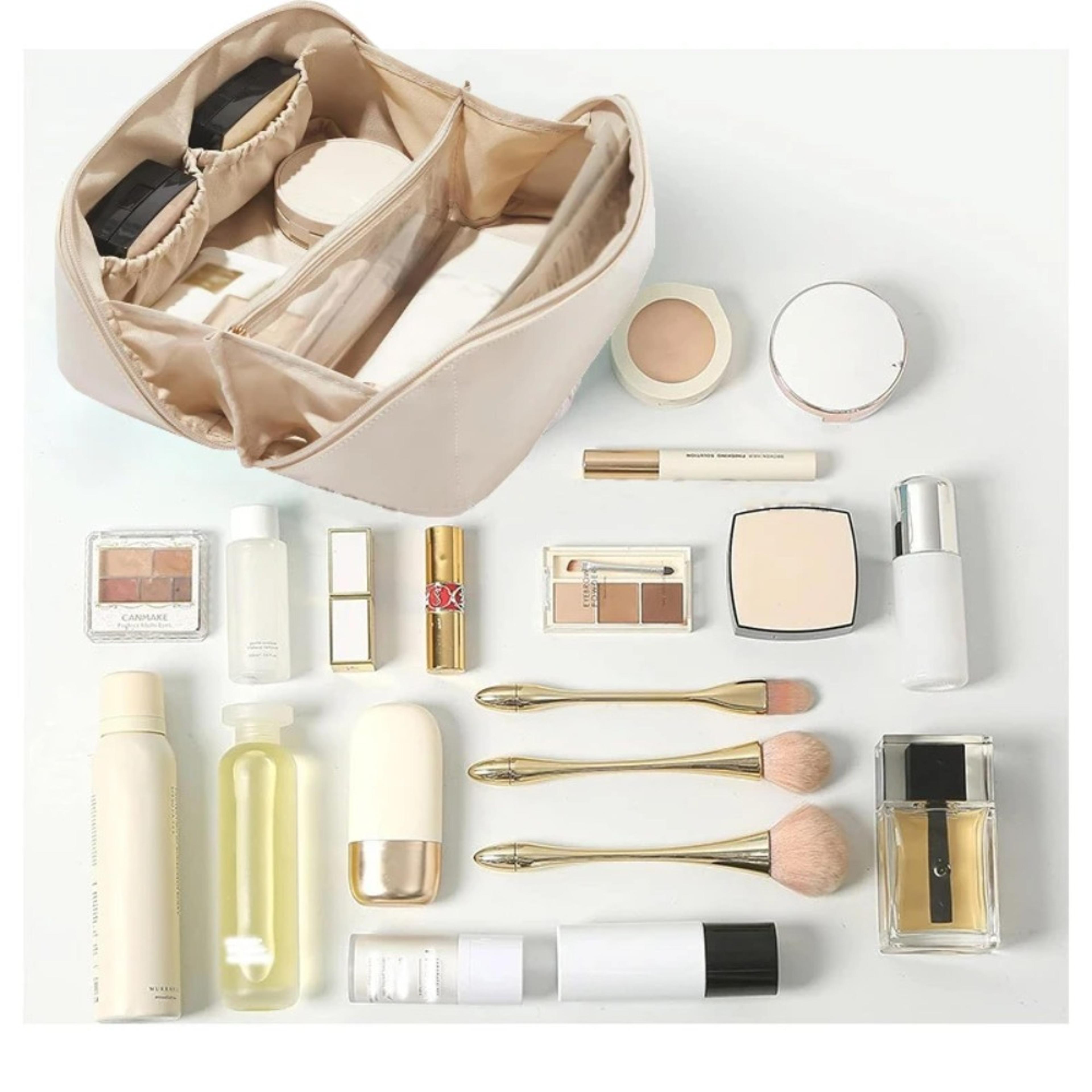 polyester travel cosmetic bag with zipper and interior storage pockets