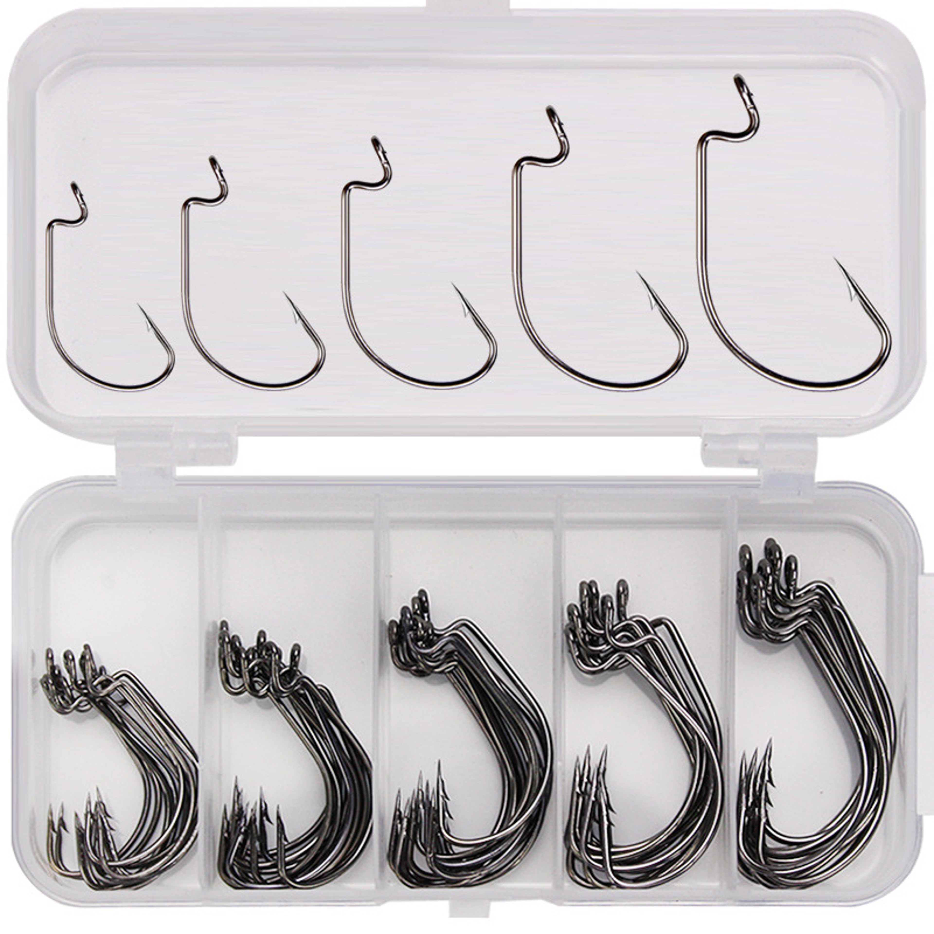 high carbon steel crank fishing hooks fifty piece box for soft worm lures
