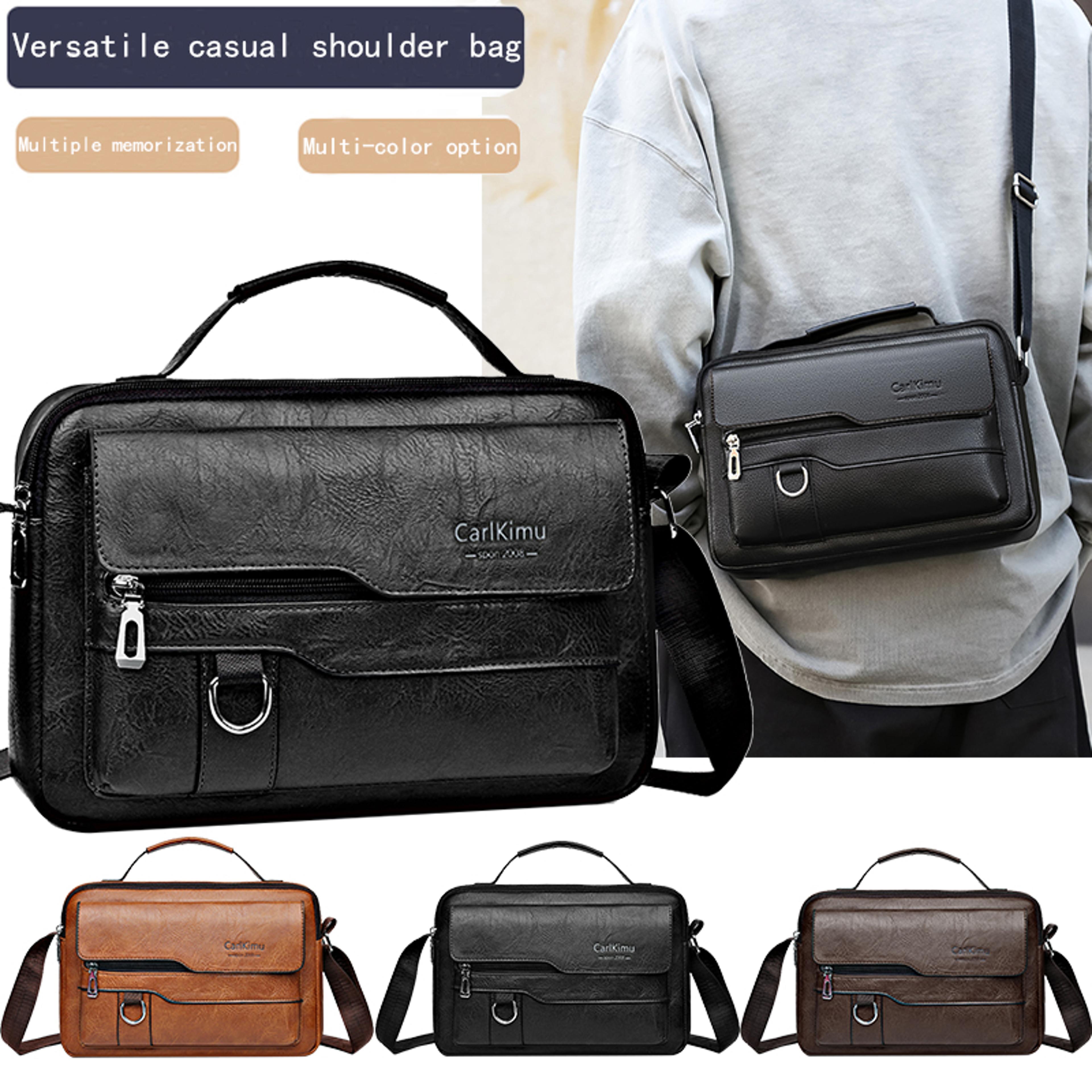 mens pu leather crossbody messenger bag with zipper and hasp closure