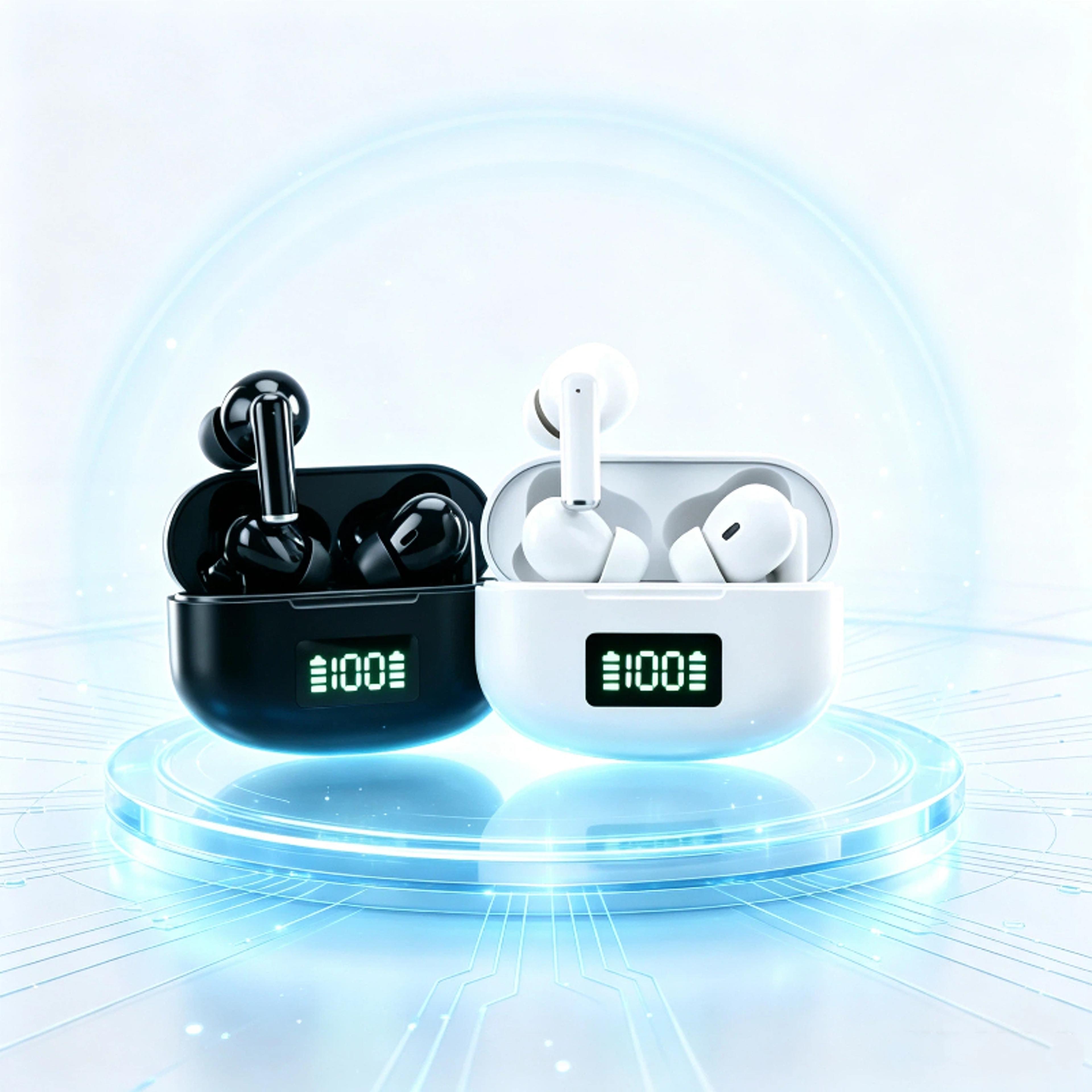 bluetooth wireless earbuds with active noise cancellation & charging case