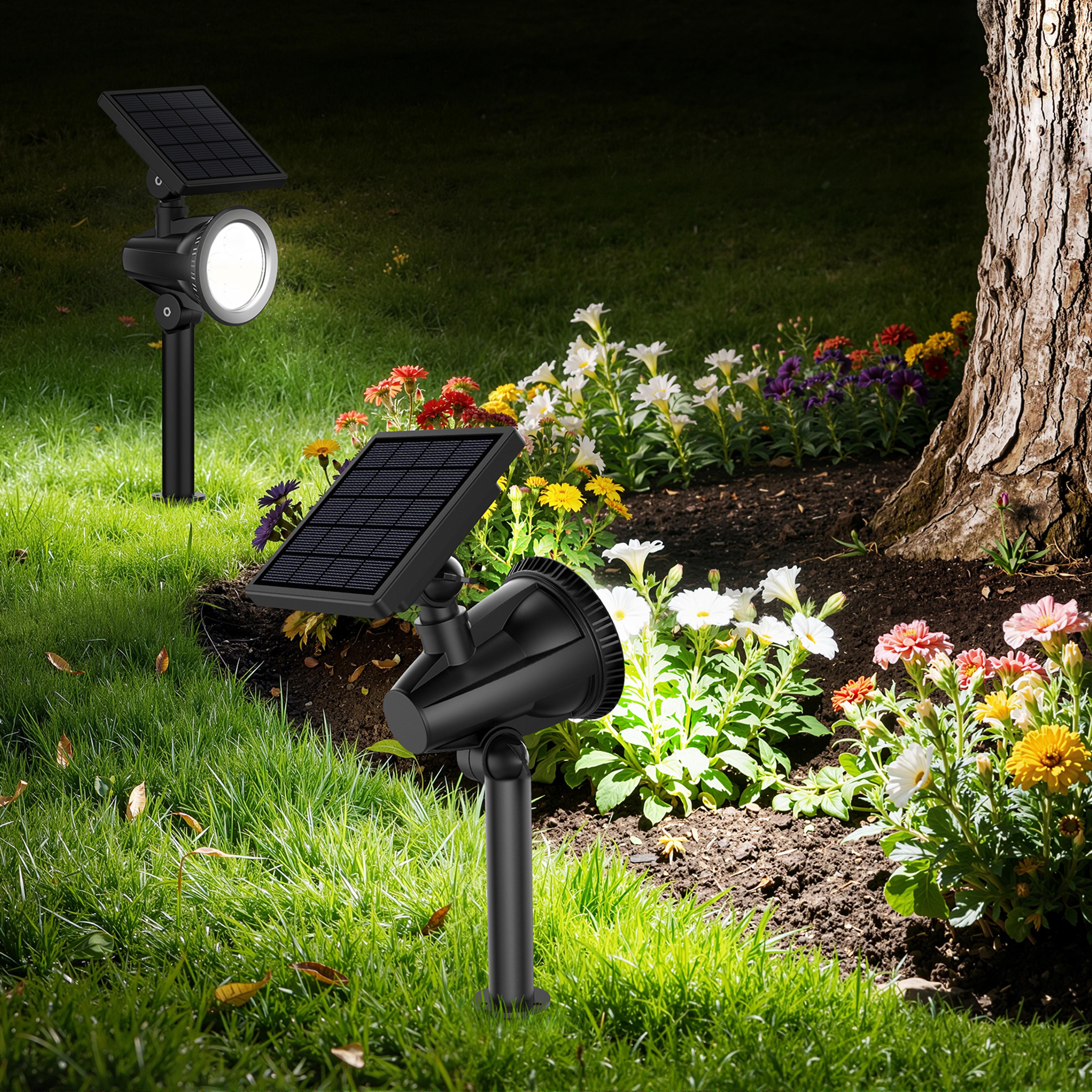solar landscape spotlights two pack with led light and eight lighting modes