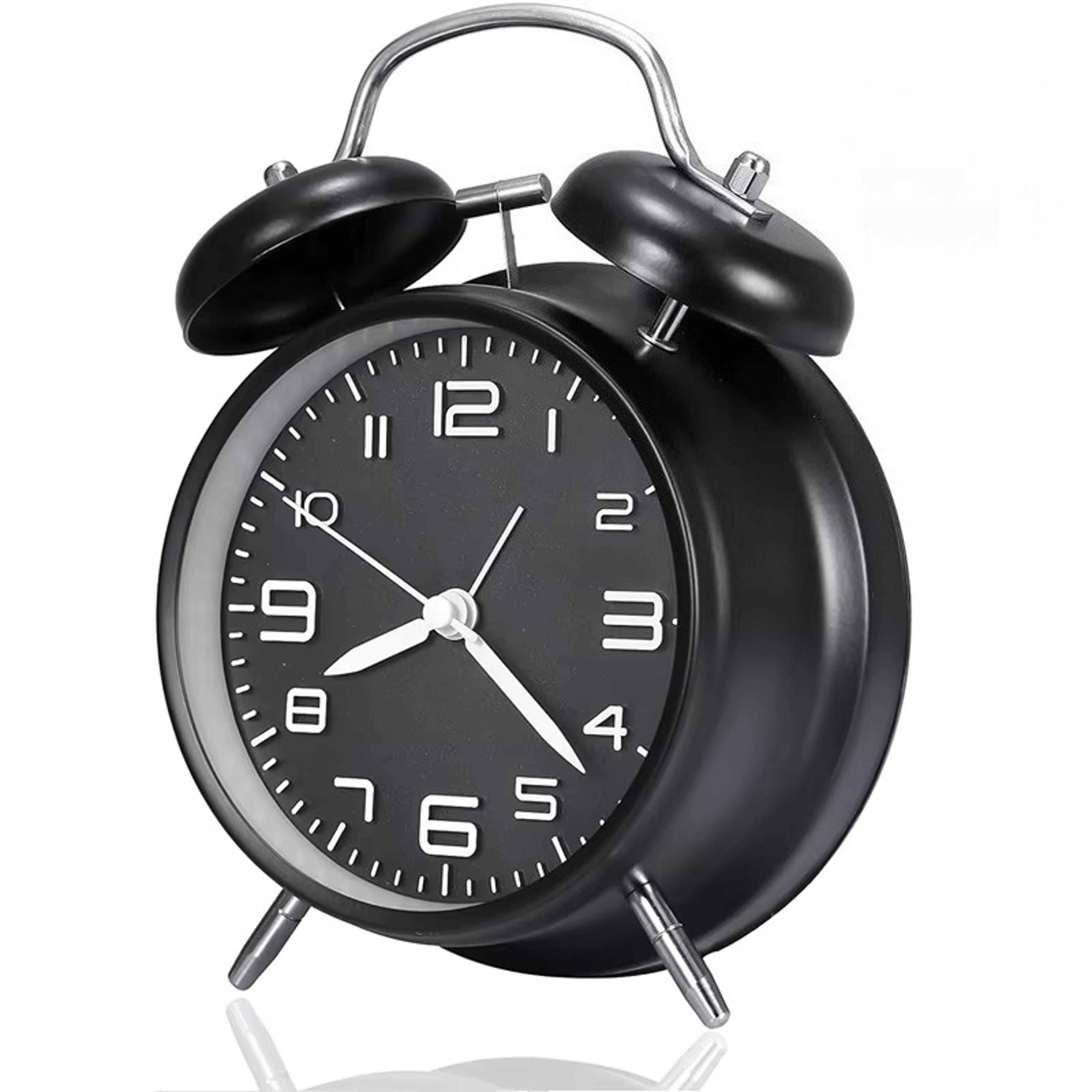 twin bell alarm clock with metal frame and backlight