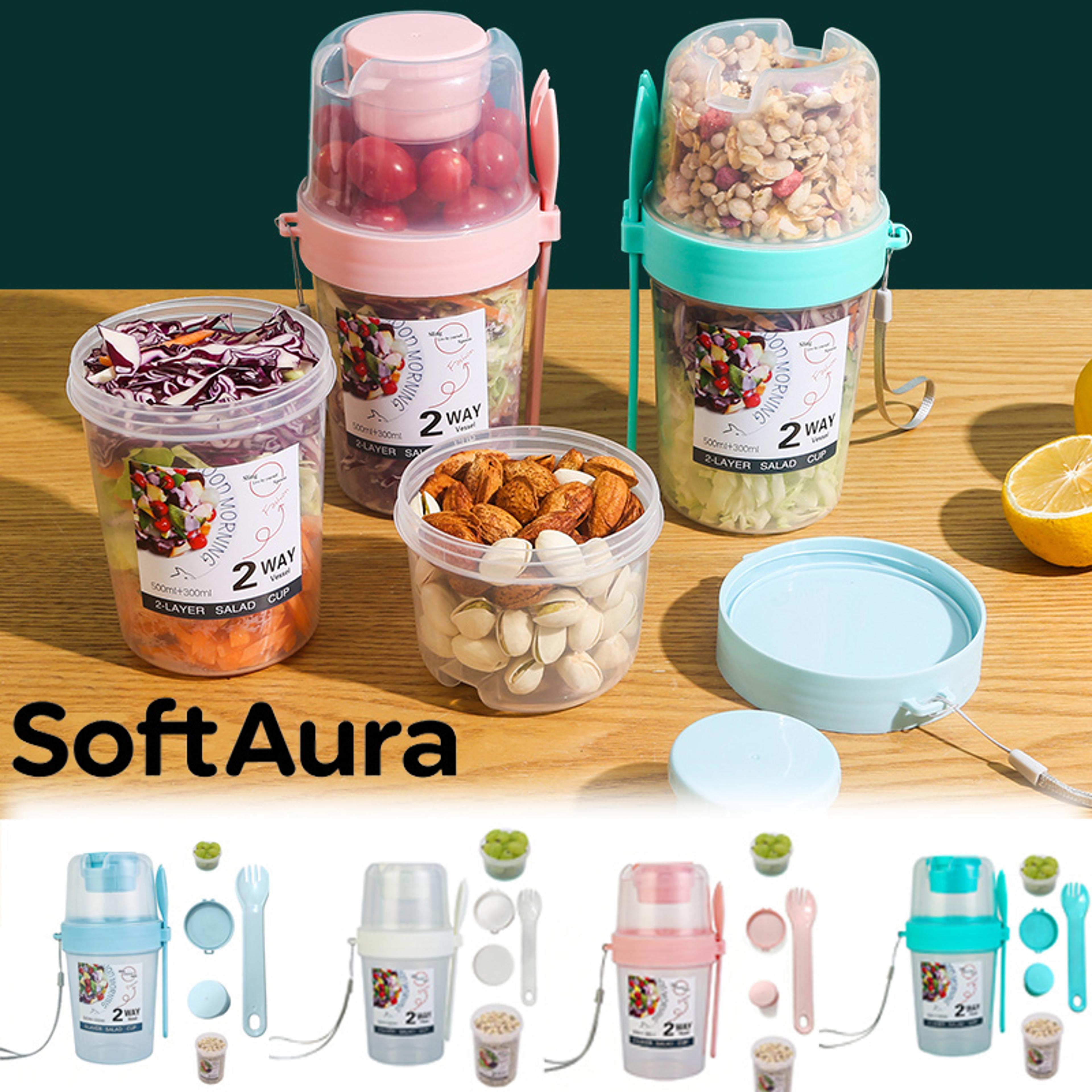 breakfast to go cup with spoon for yogurt oats salad and snacks