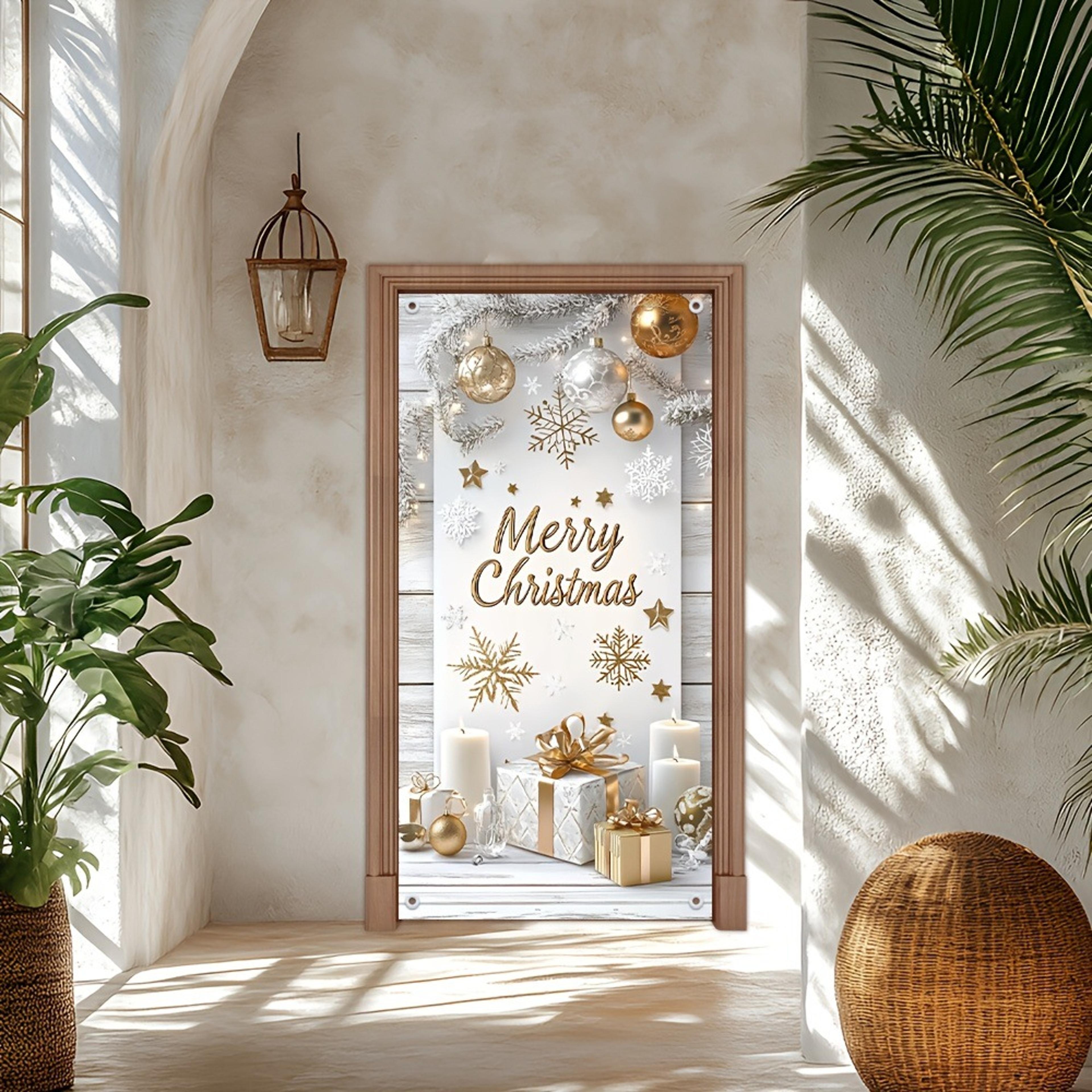christmas door banner with gift box and snowflake design