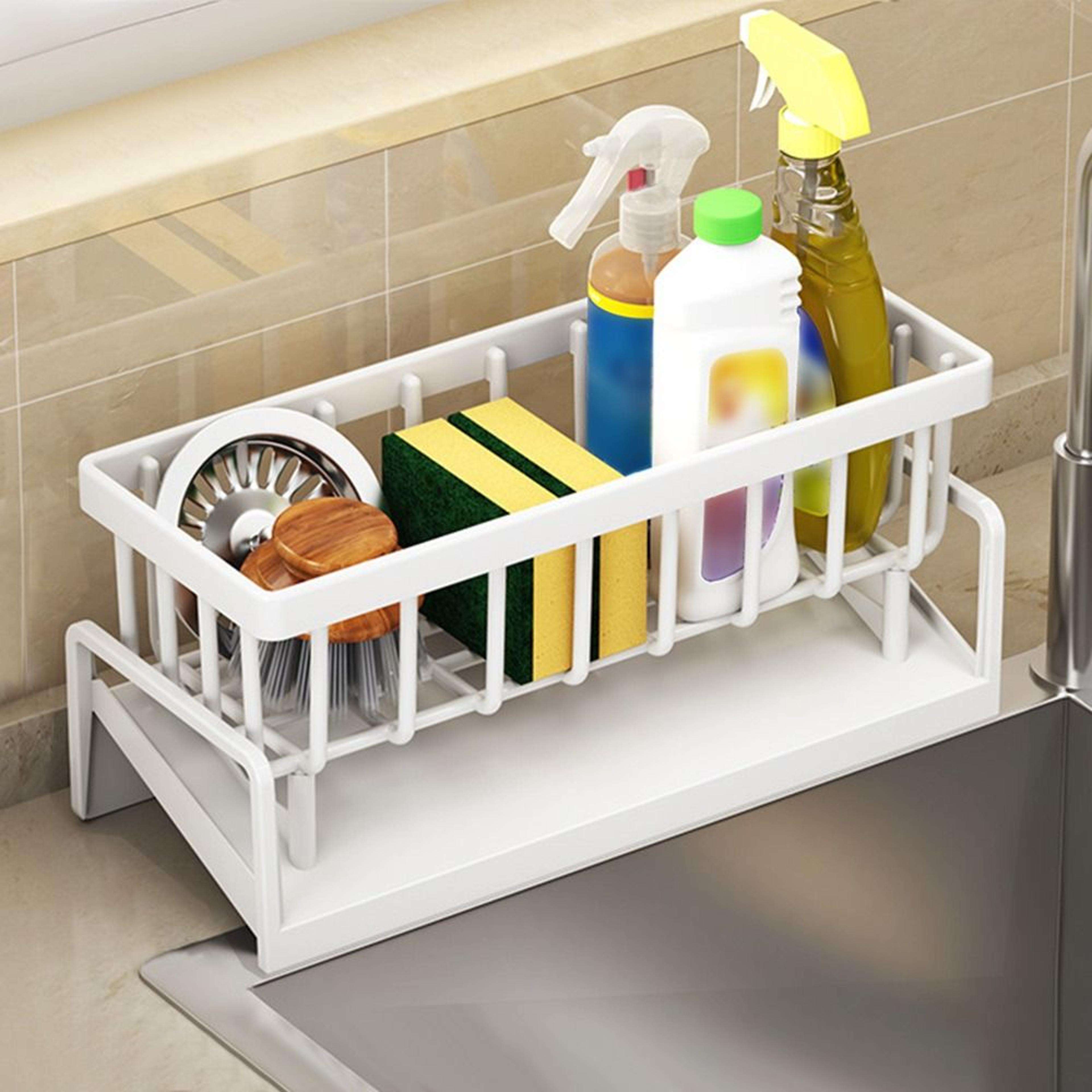 self draining sink shelf sponge holder and hanging soap basket