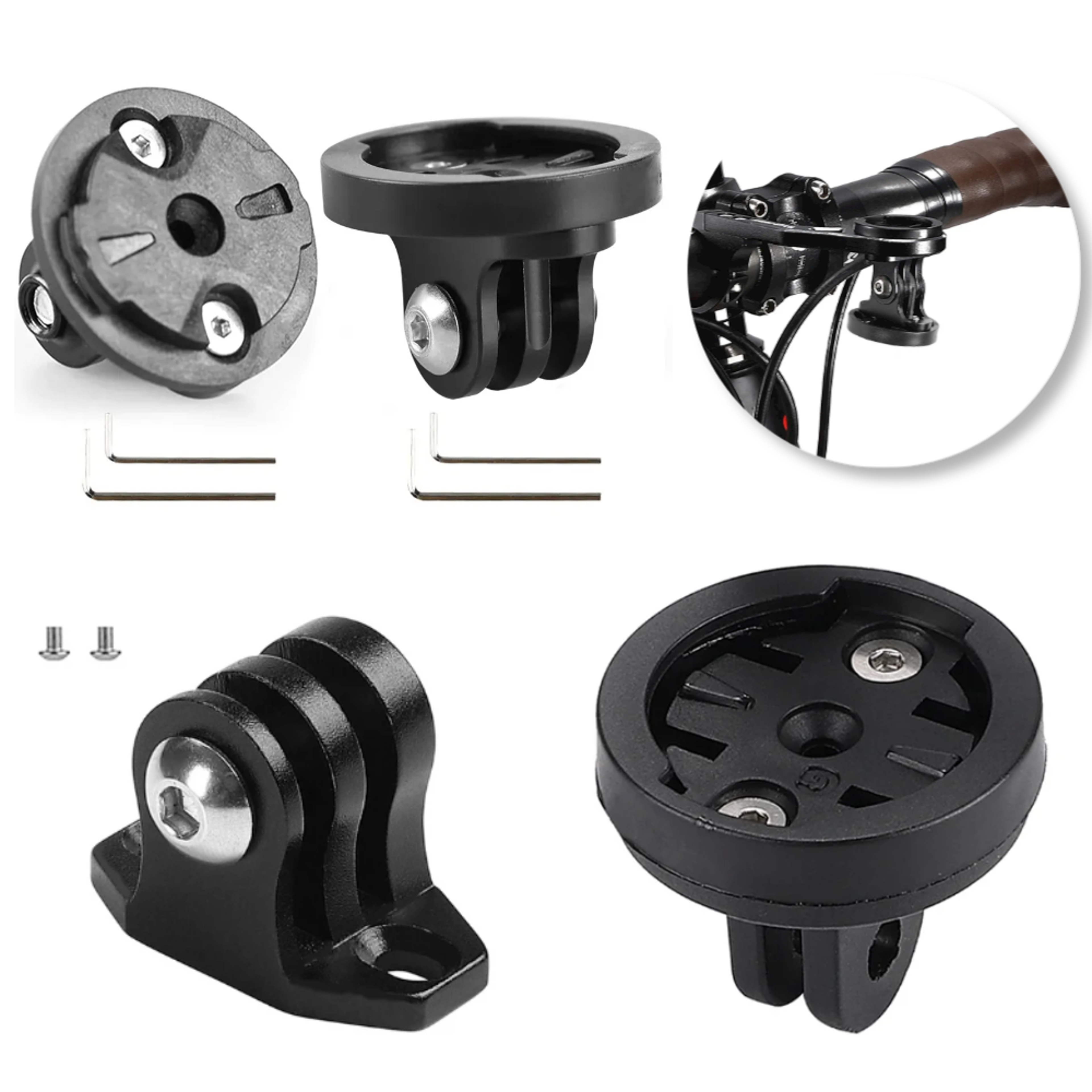 bike computer camera and headlight mount adapter for mtb and road bikes