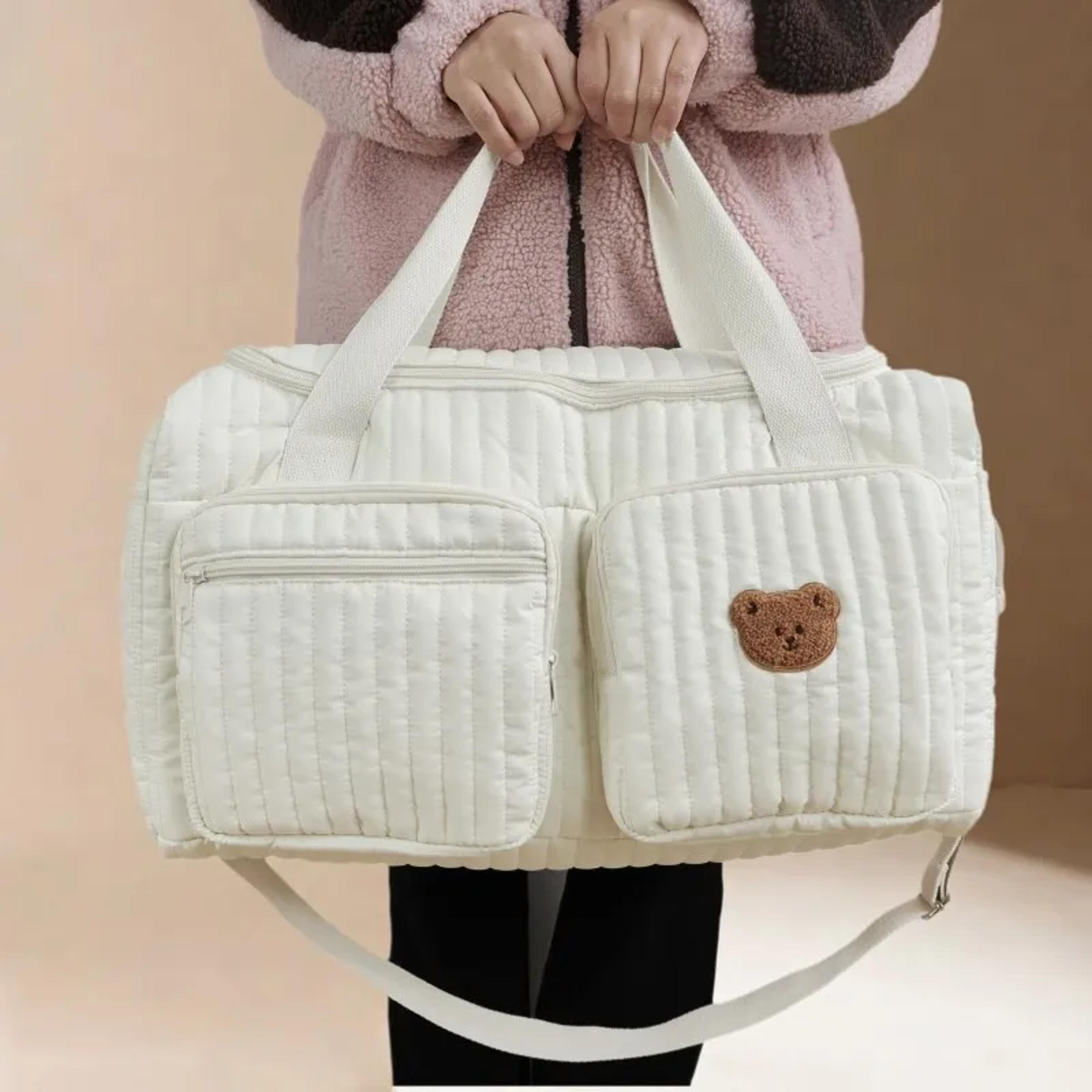 large capacity quilted diaper bag tote maternity travel bag with pockets