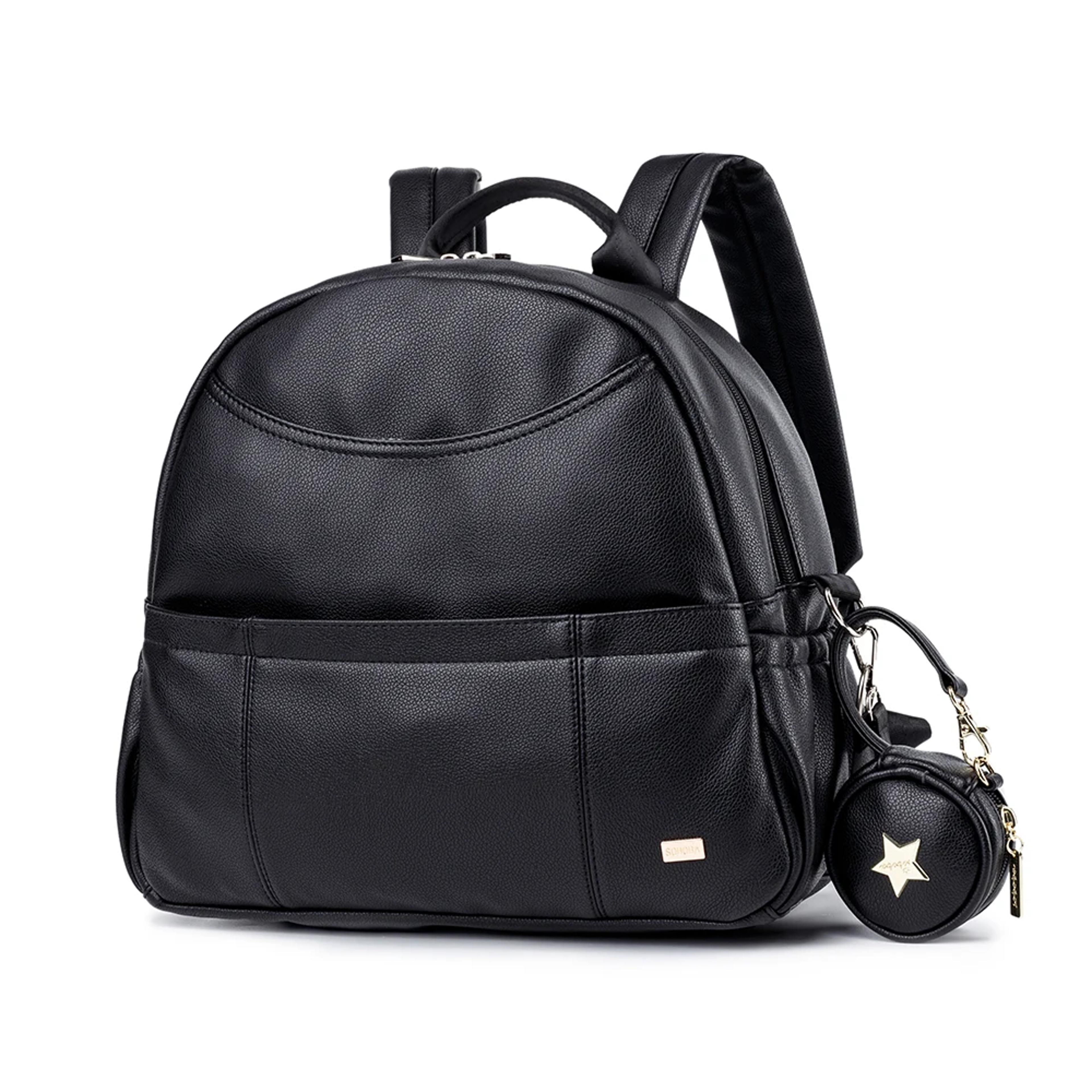 pu leather diaper backpack large capacity waterproof pockets stroller travel bag