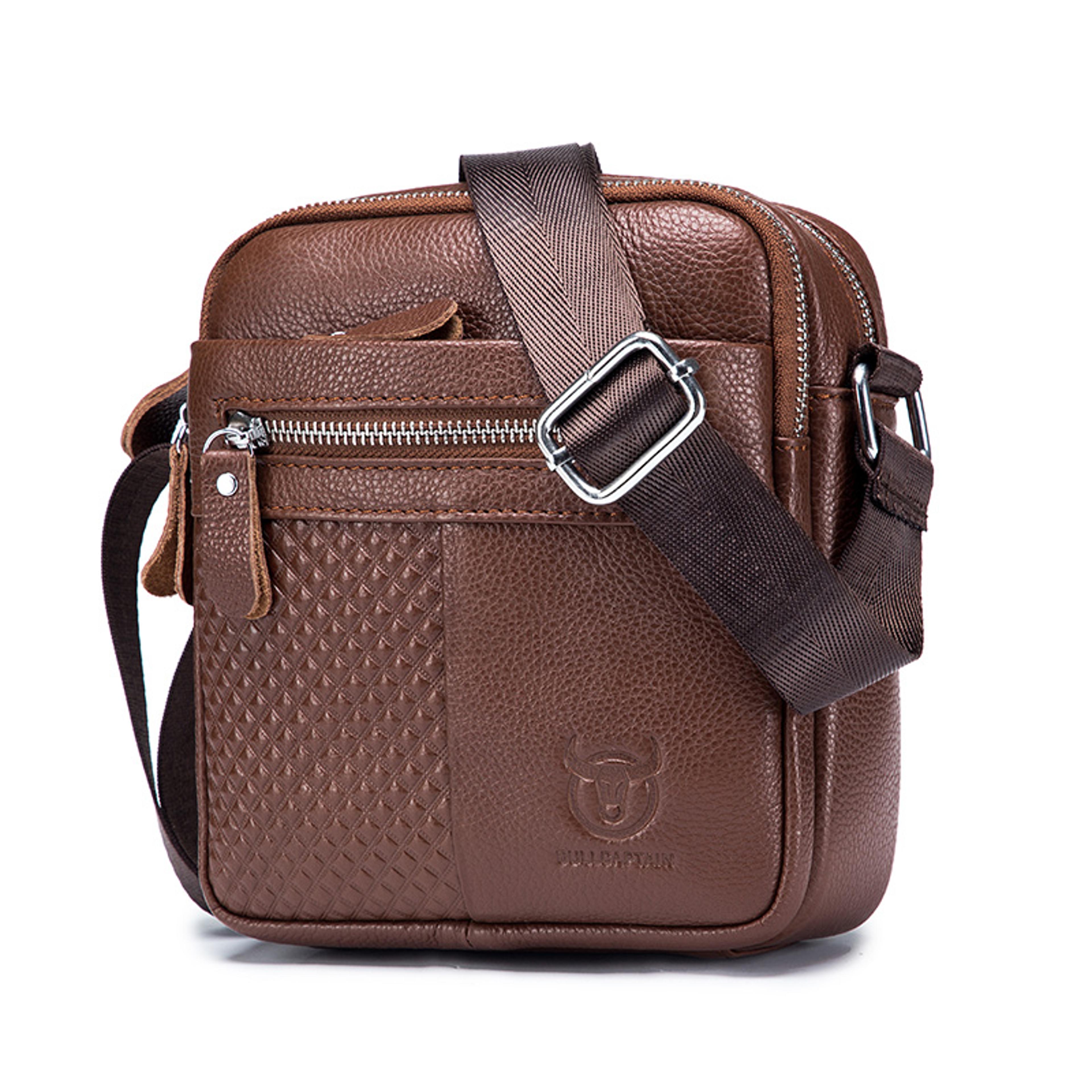 men genuine leather crossbody messenger shoulder bag casual flap satchel