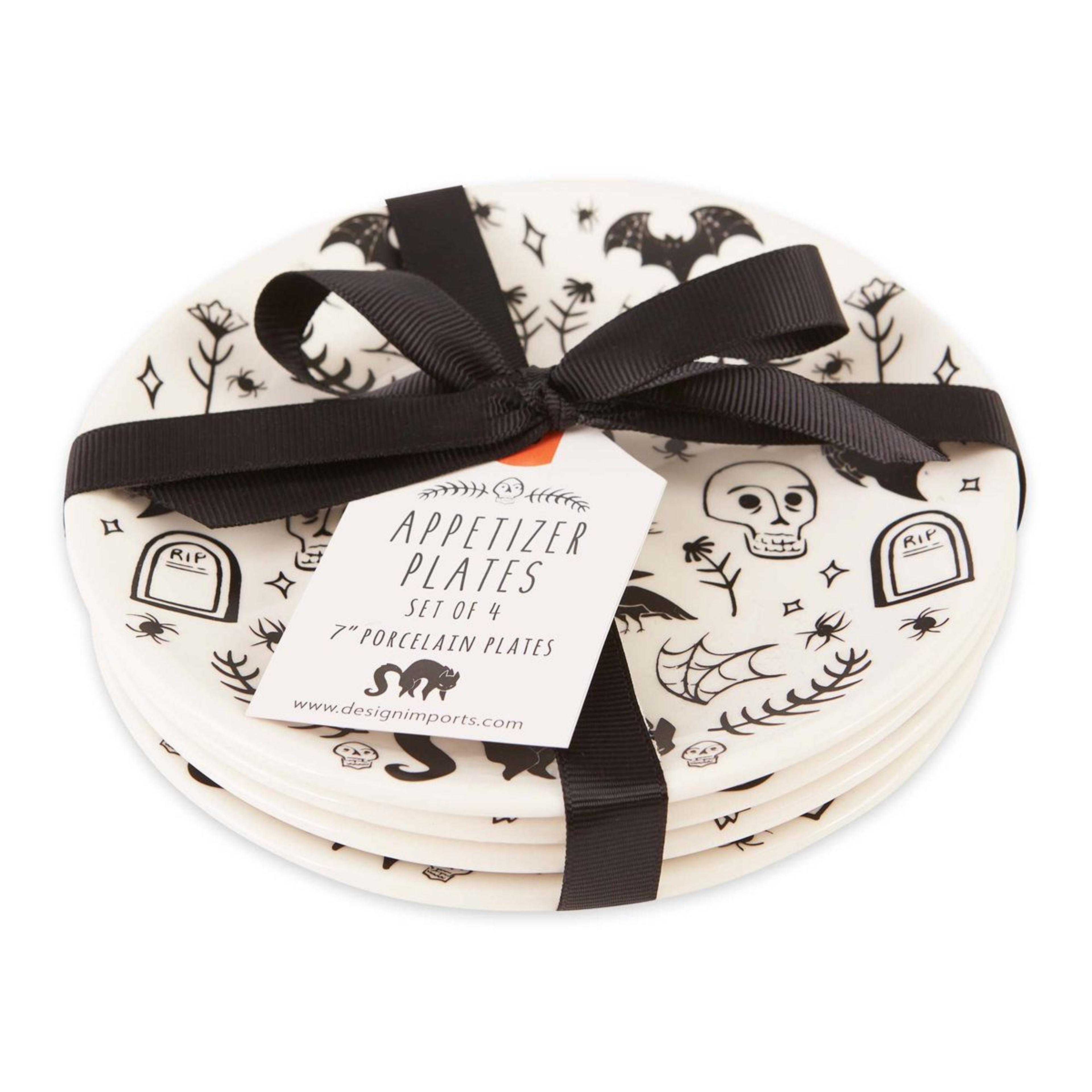 black magic porcelain dessert plate set of 4 halloween design