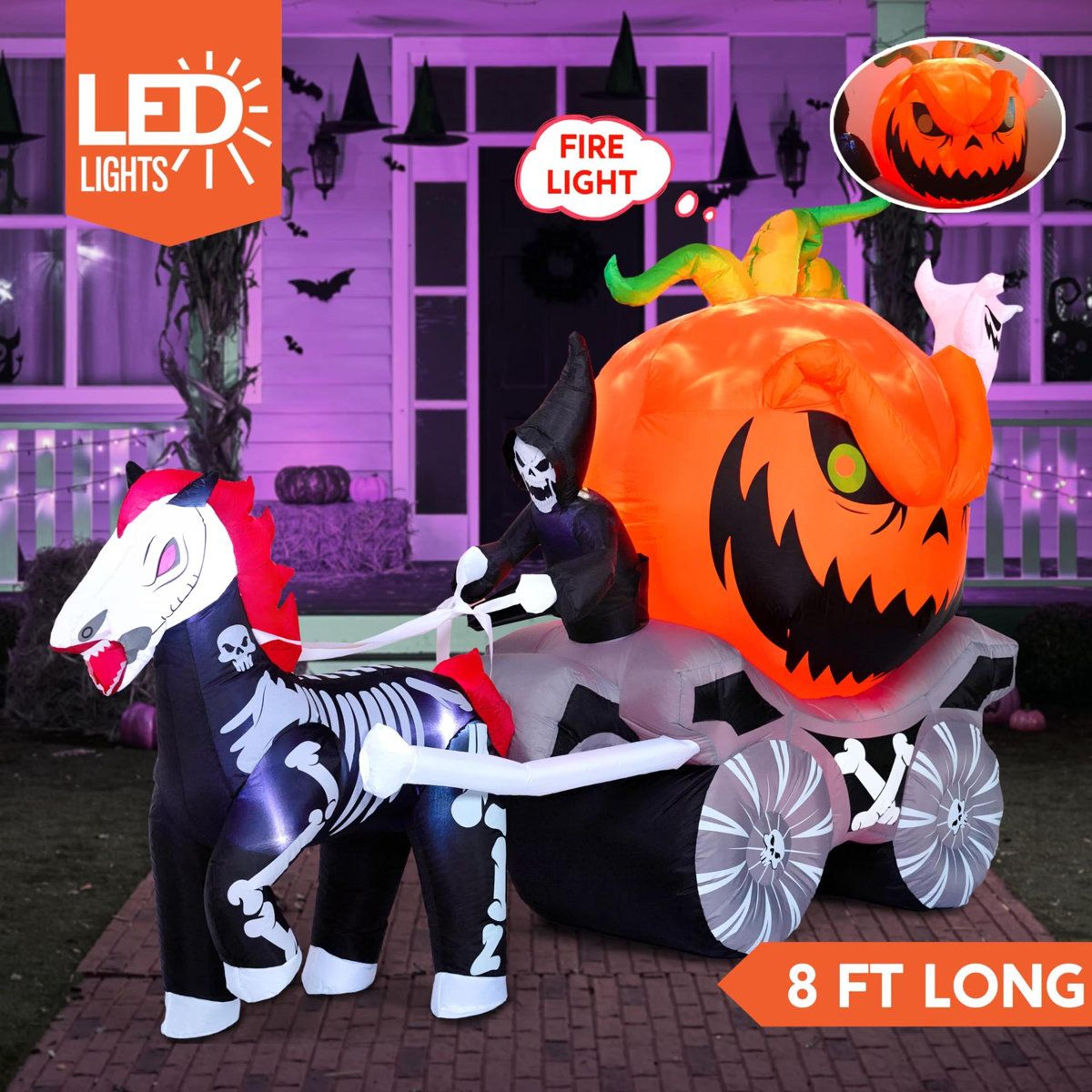 halloween inflatable skeleton carriage outdoor decoration with led lights