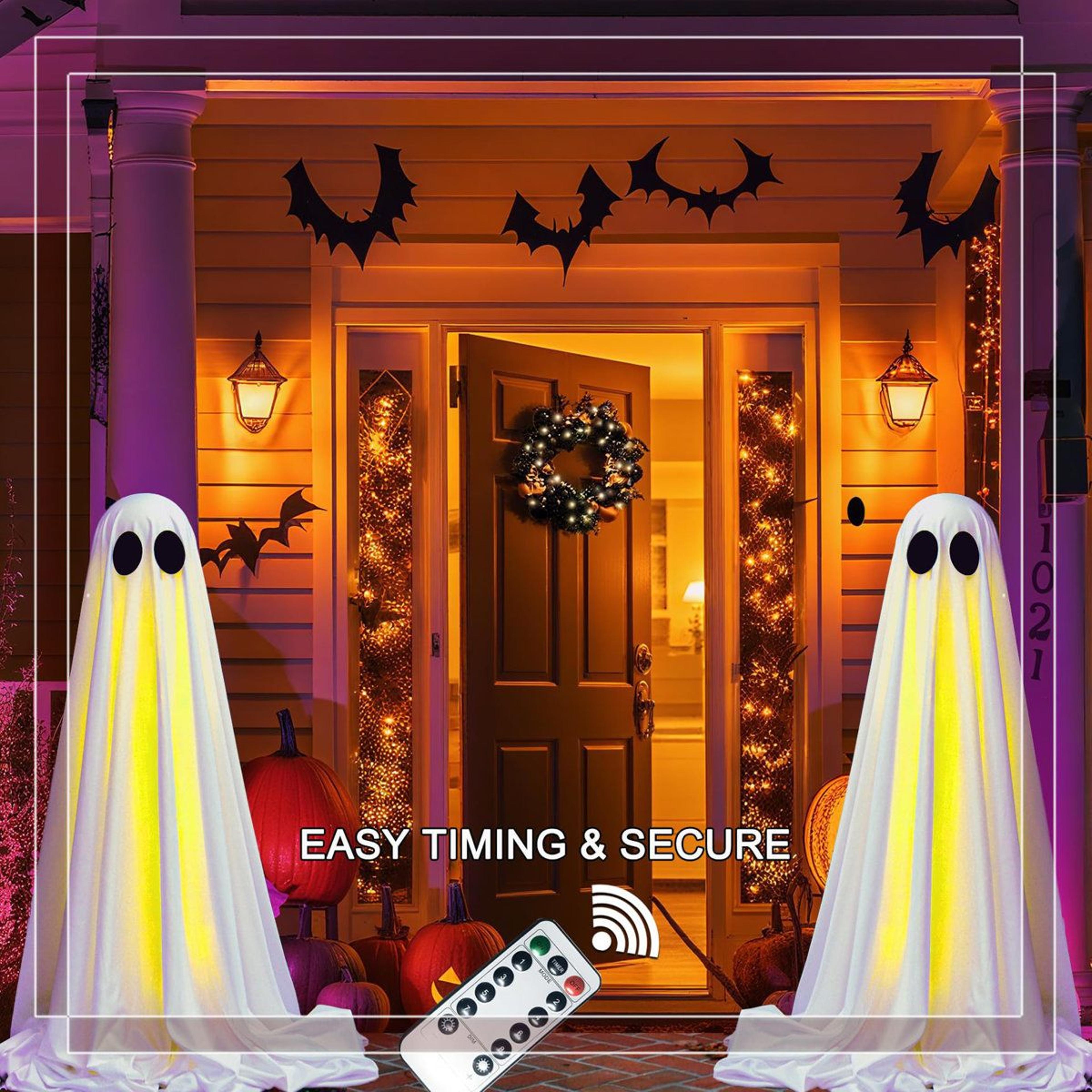 halloween light up ghost decorations 2 pack with remote led lights and adjustable height