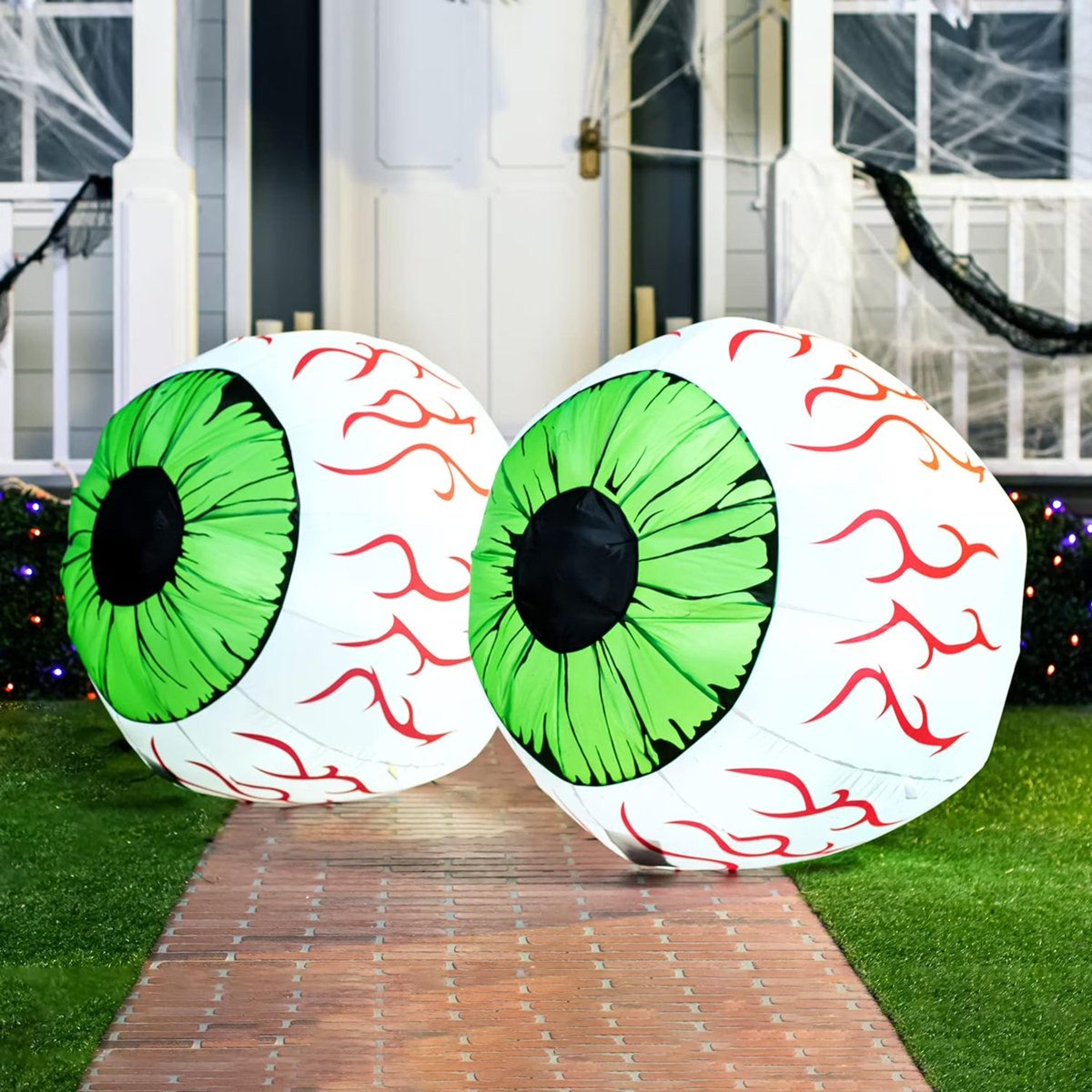 2 pack halloween inflatable eyeball decorations with led lights for outdoor yard