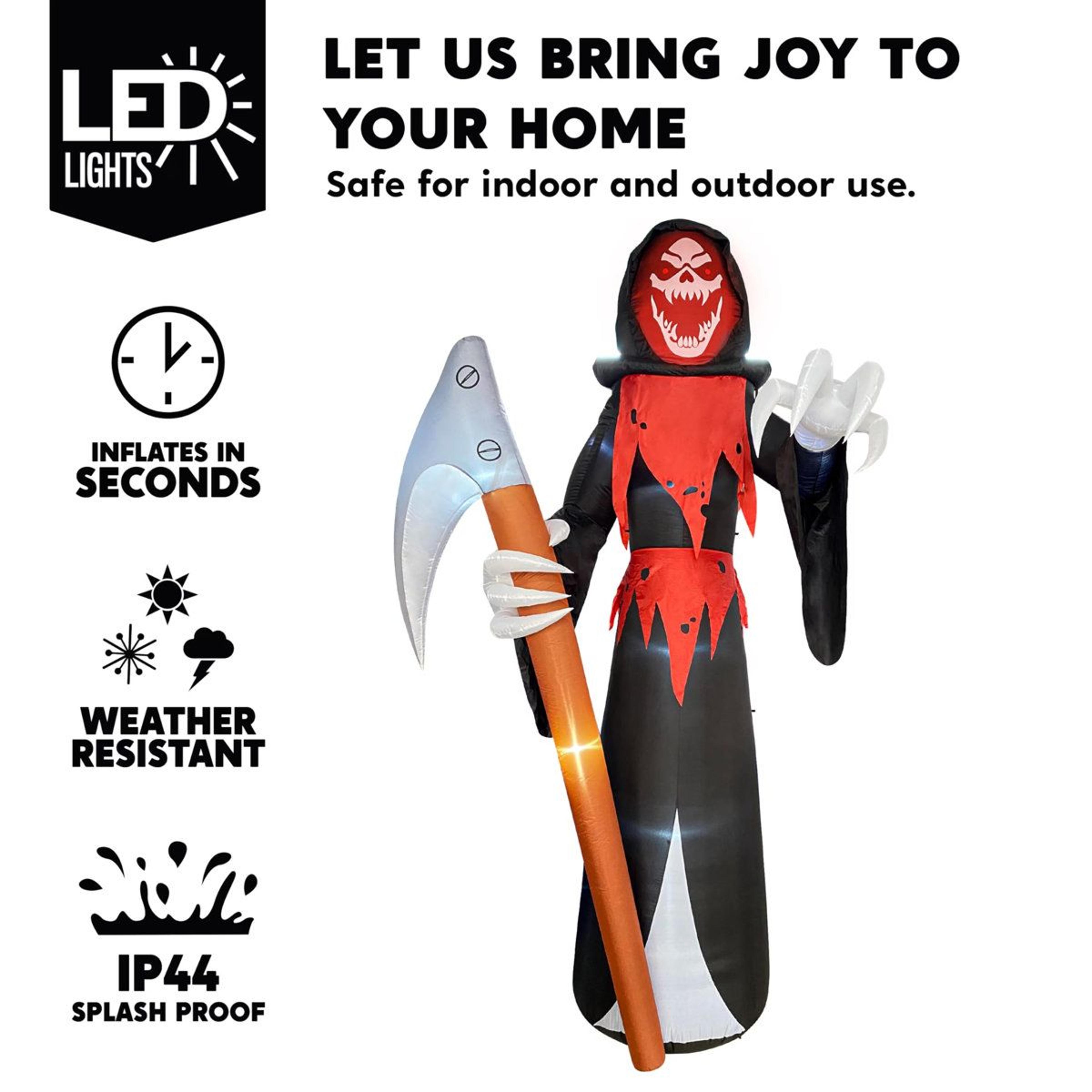 12 ft halloween inflatable grim reaper with led lights and scythe for outdoor yard decor