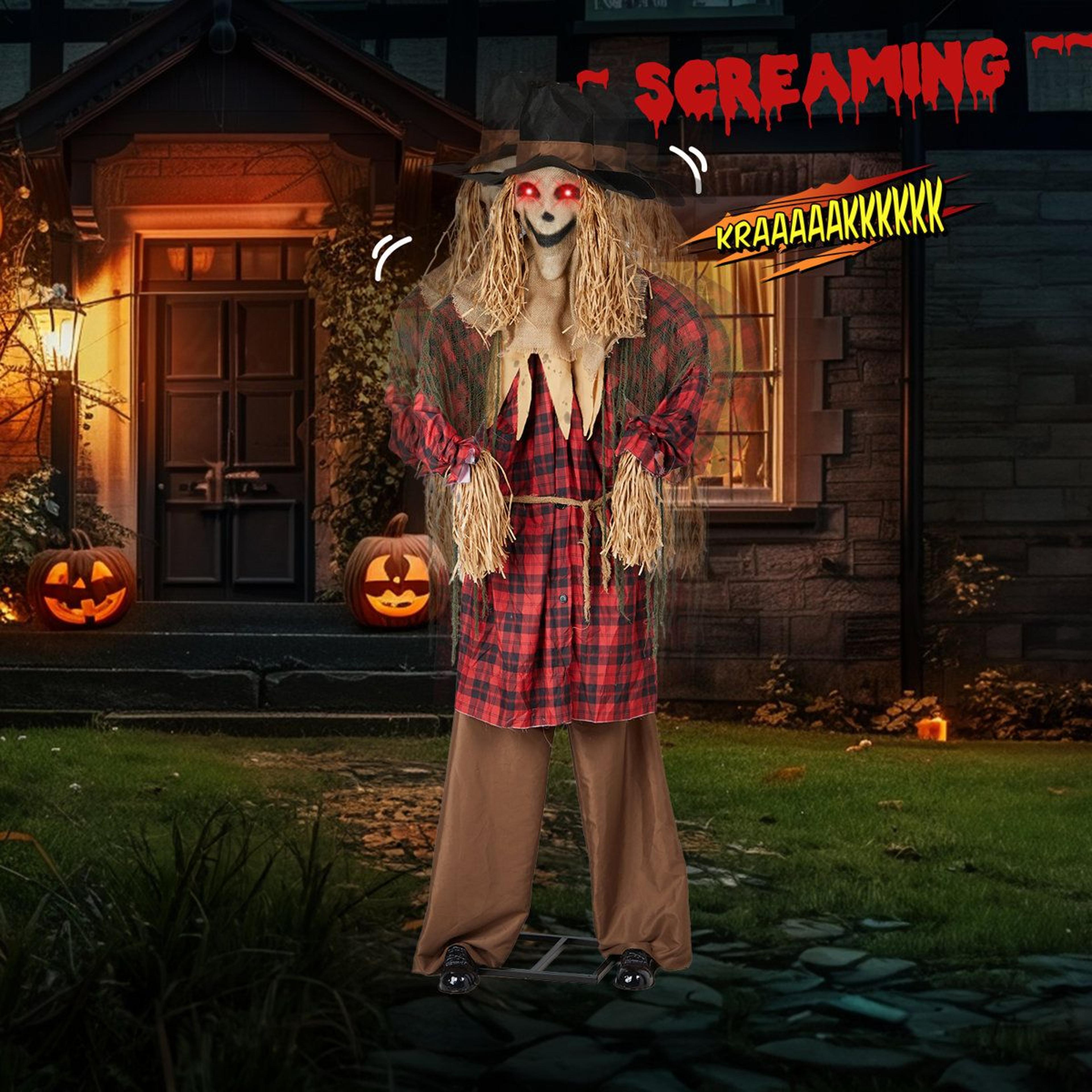 8.2 ft halloween scarecrow animatronic with sound activation and red lights