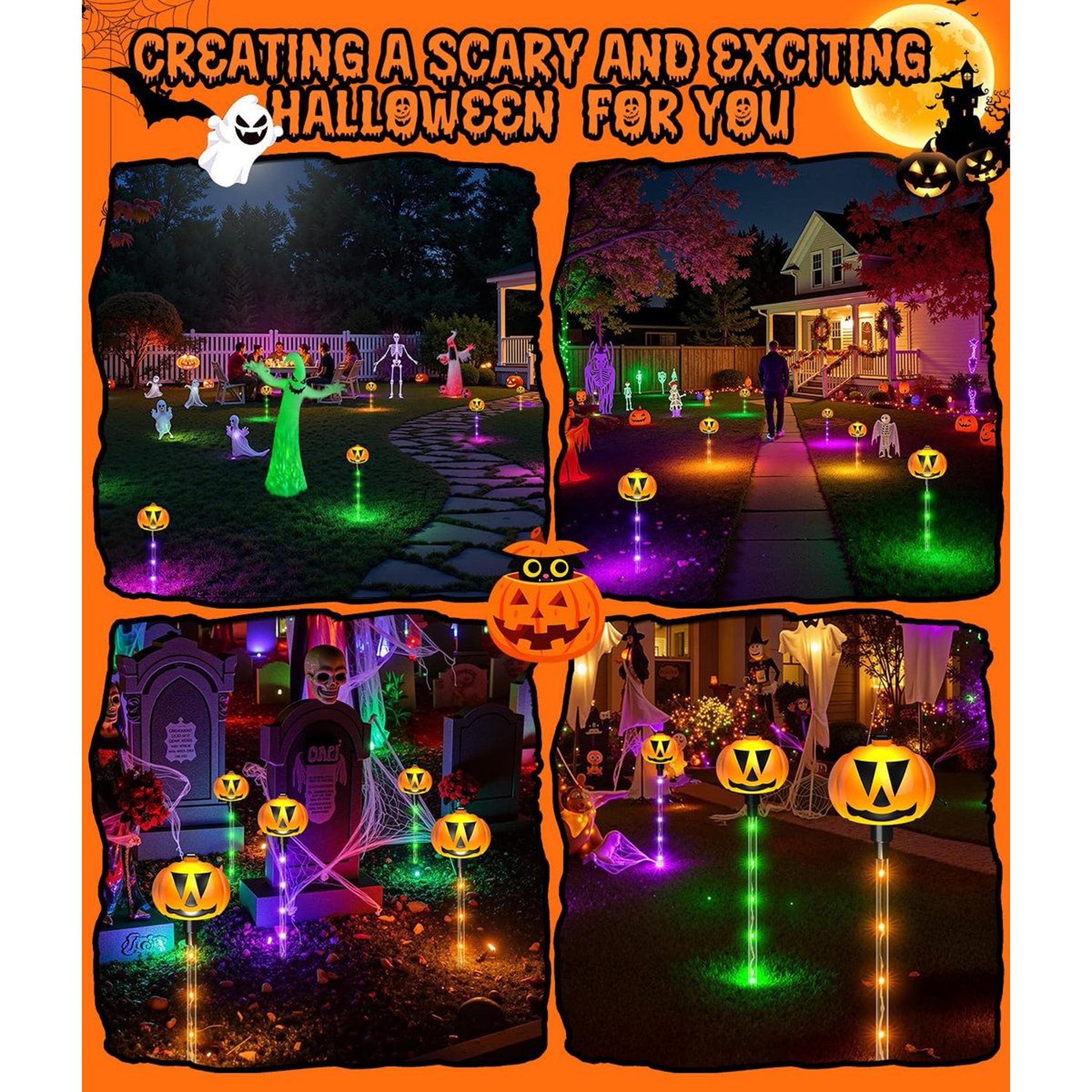 solar pumpkin pathway lights with 8 lighting modes for outdoor halloween decor set of 6