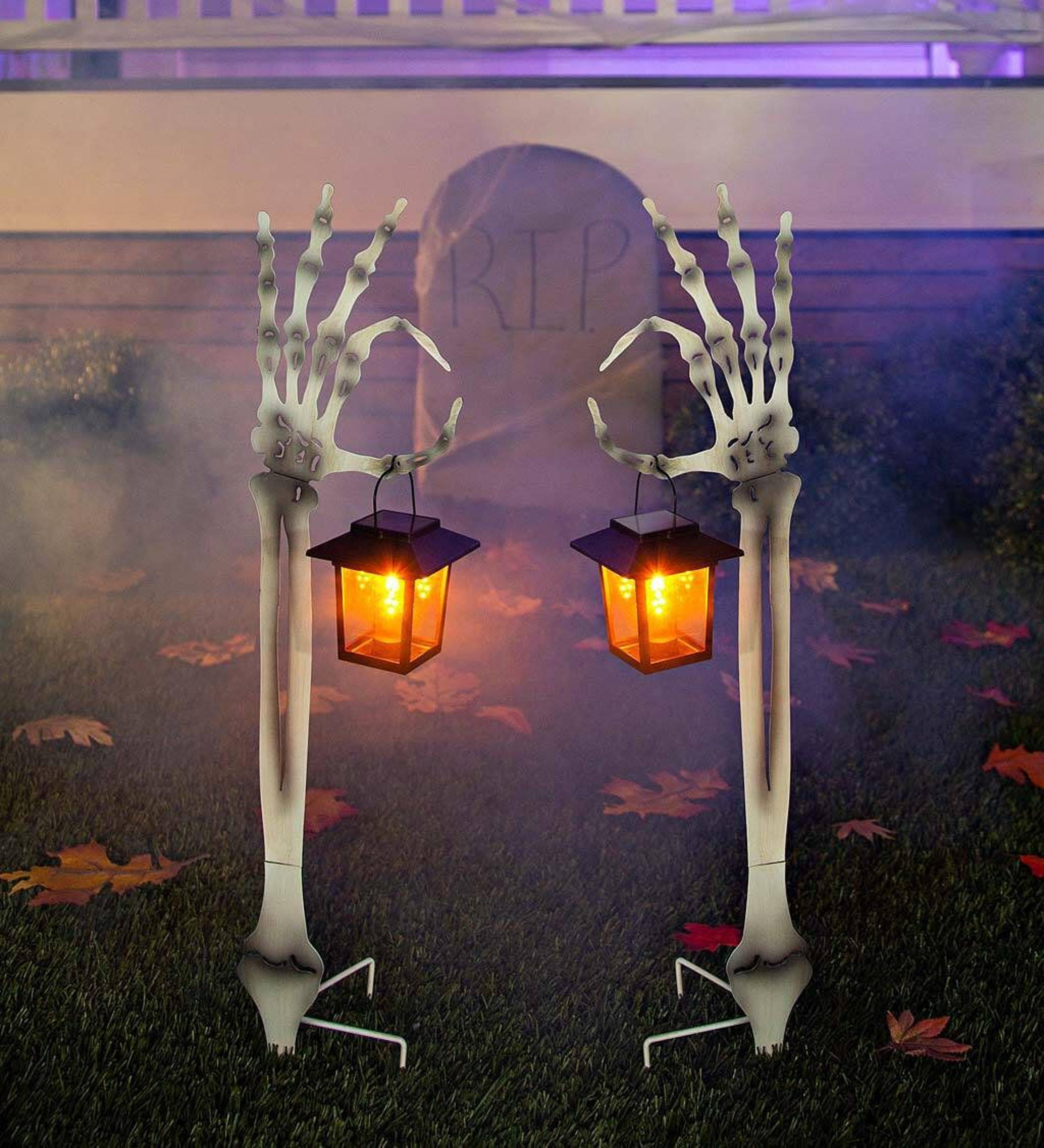solar skeleton arm pathway lights 2 piece outdoor halloween garden decorations