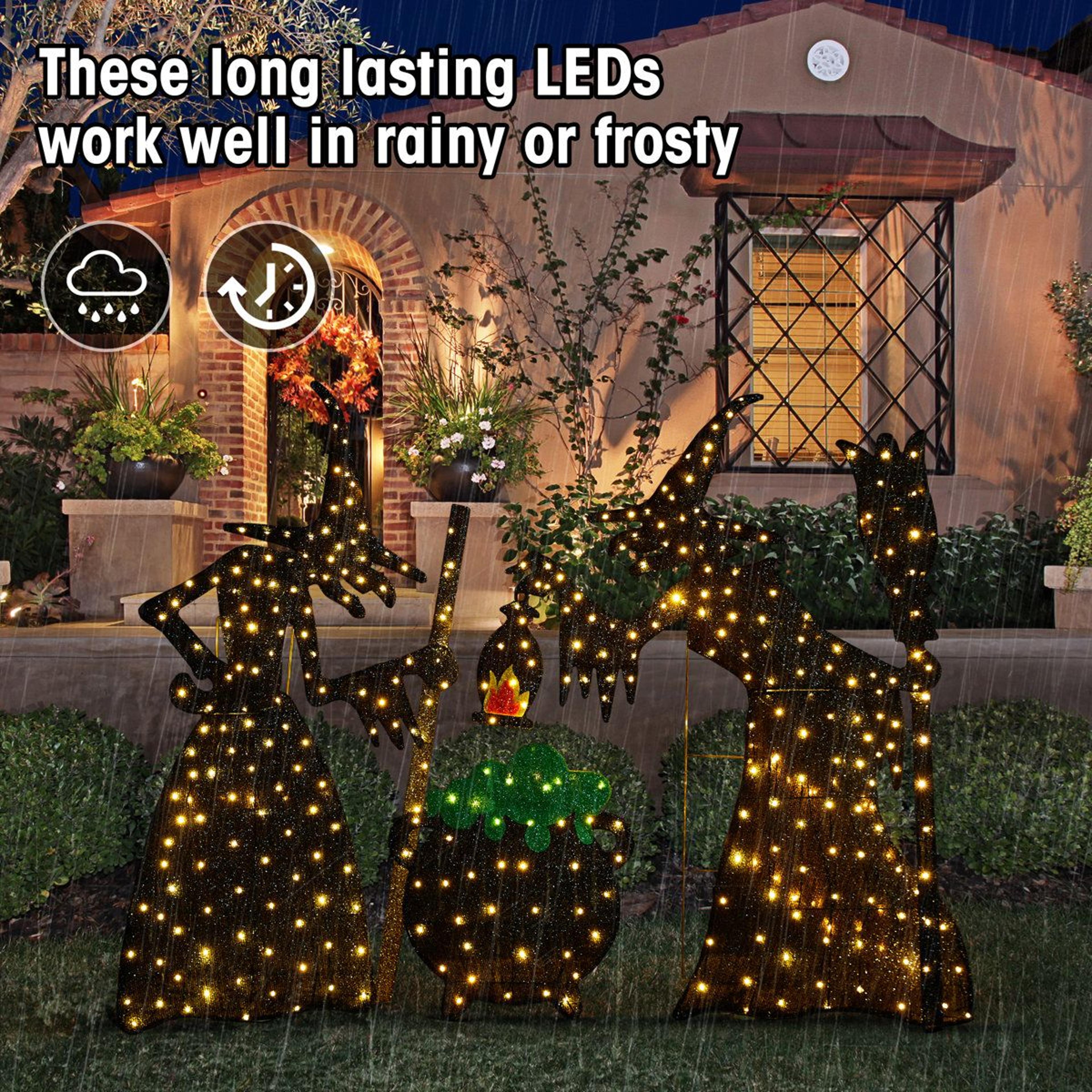 lighted halloween witches with cauldron outdoor decoration set with 340 led lights