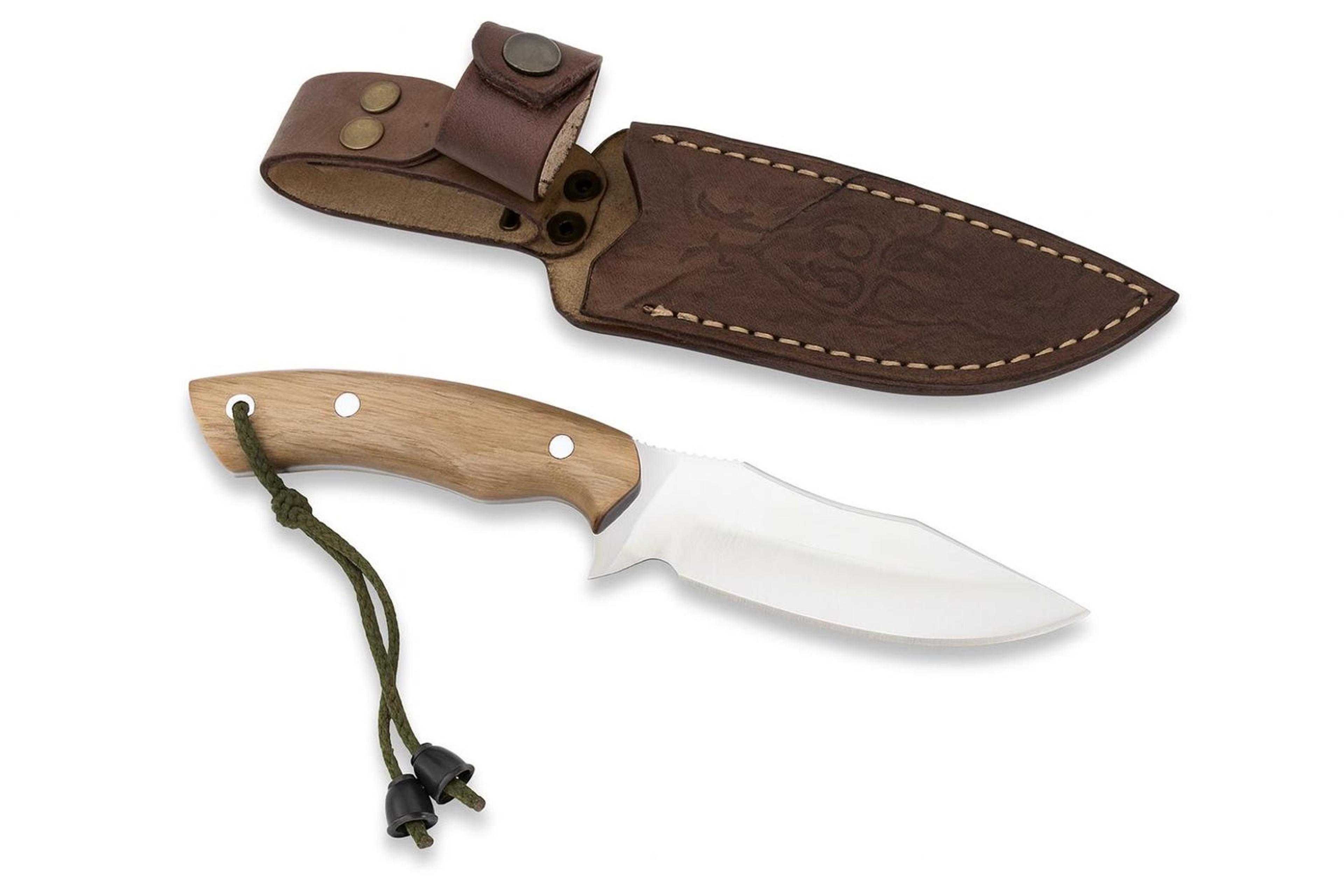 personalized handmade bushcraft knife with walnut handle and leather sheath