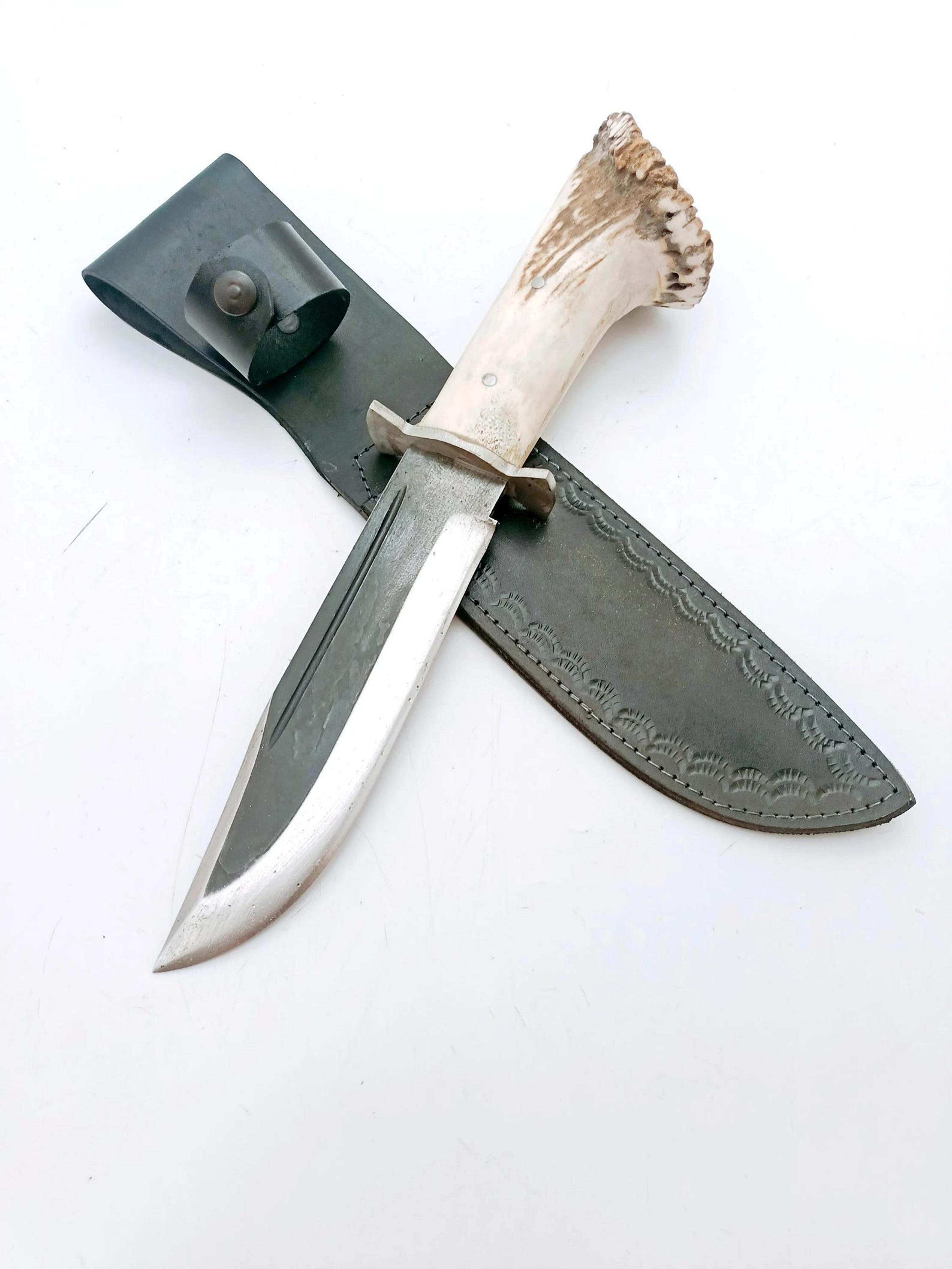 handmade deer antler handle bushcraft knife for men's full tang blade hunting knife