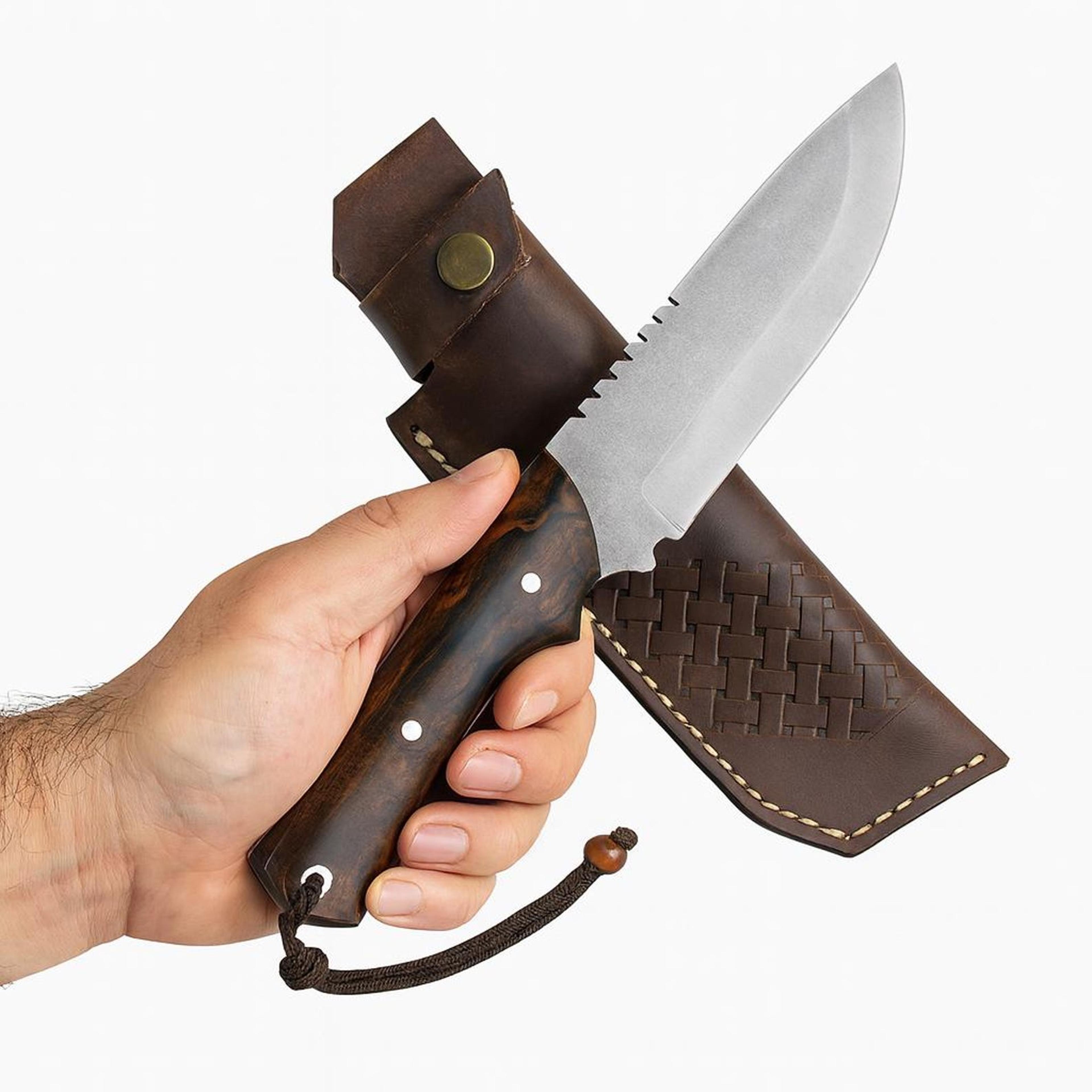 high-quality german steel tactical camping knife with handcrafted wooden handle | premium gift