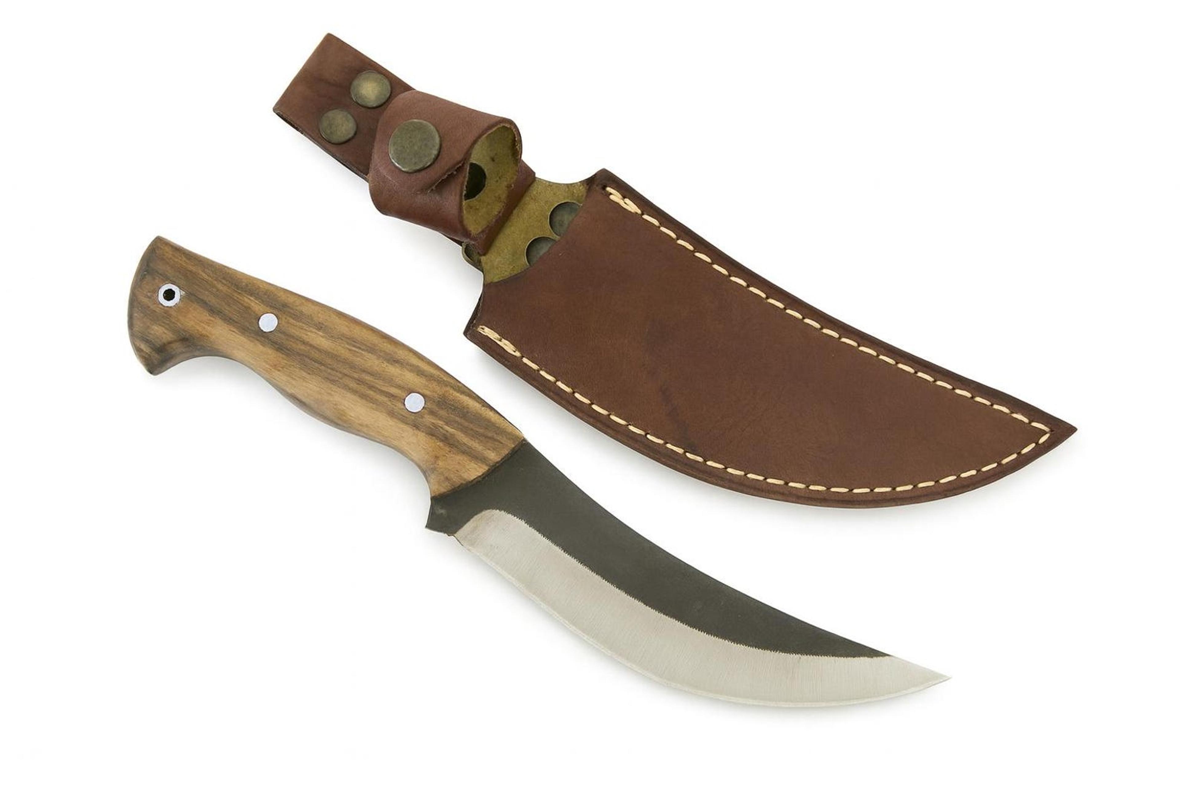 handcrafted wooden handle hunting knife with sheath, deer horn knife, collector's knife, walnut wood