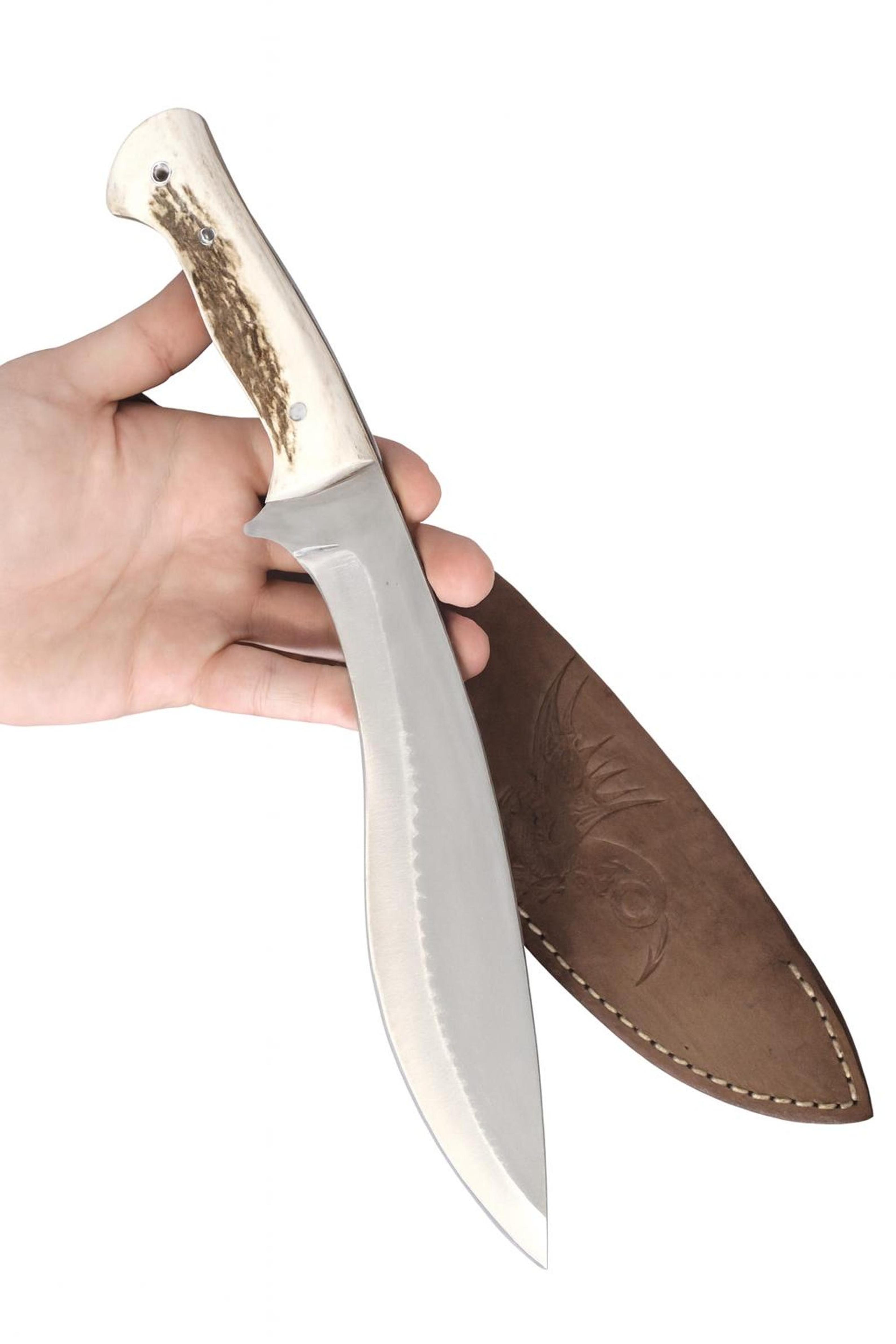 personalized deer antler khukuri knife | stainless steel with handmade leather sheath | collector deer antler knife