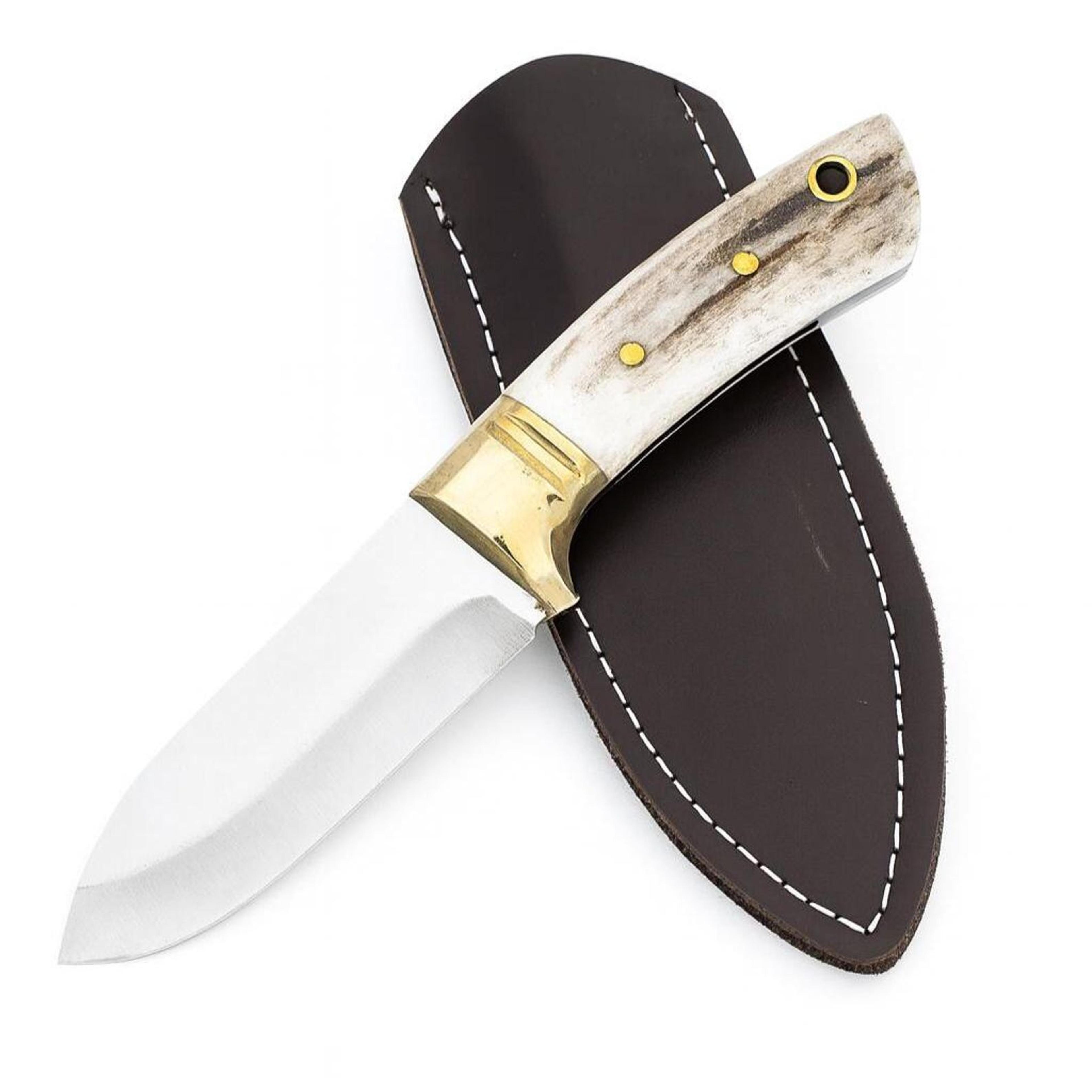 personalized 4116 stainless steel hunting knife deer antler handle with leather sheath