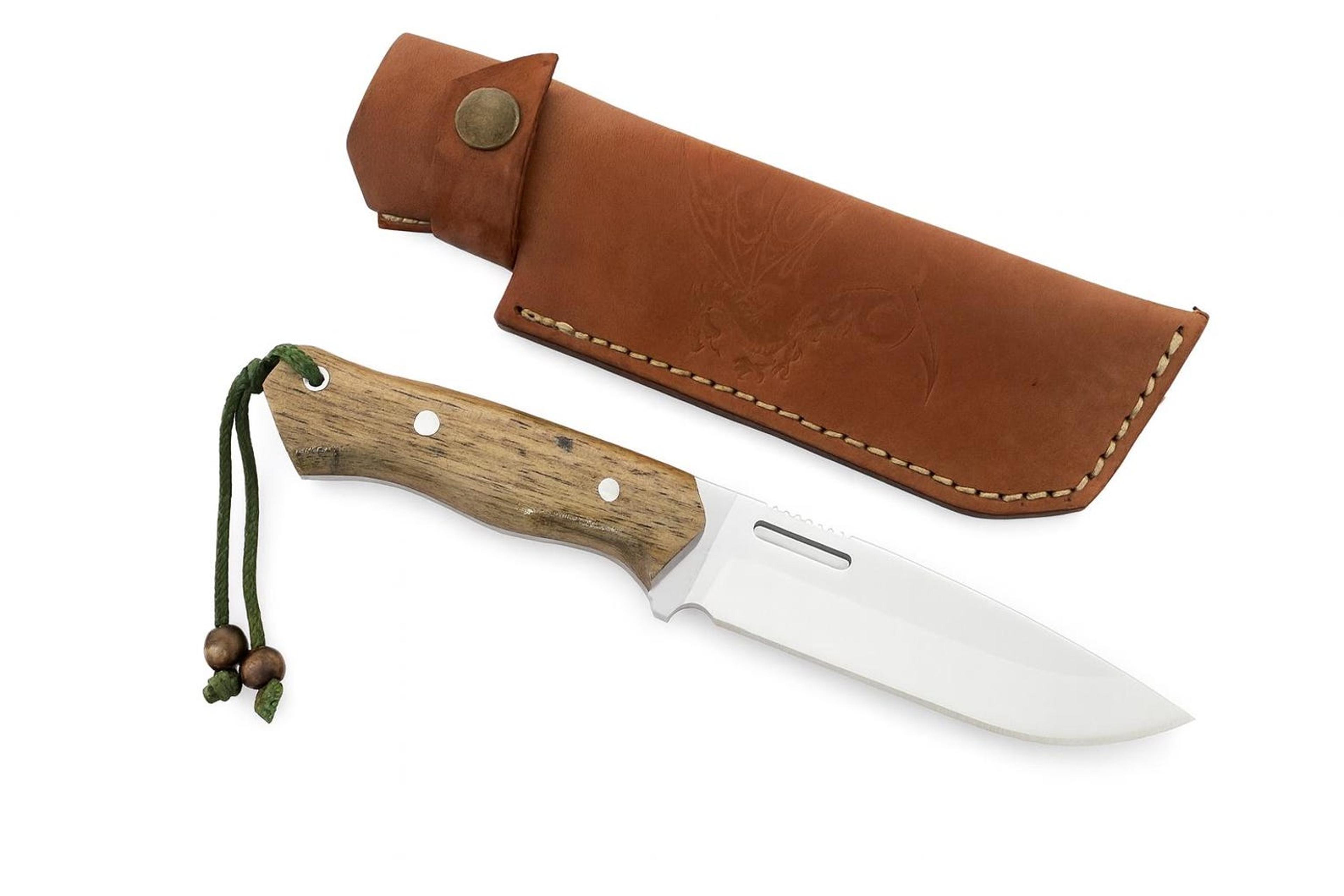 personalized full tang hunting knife walnut wood handle with leather scout carry sheath