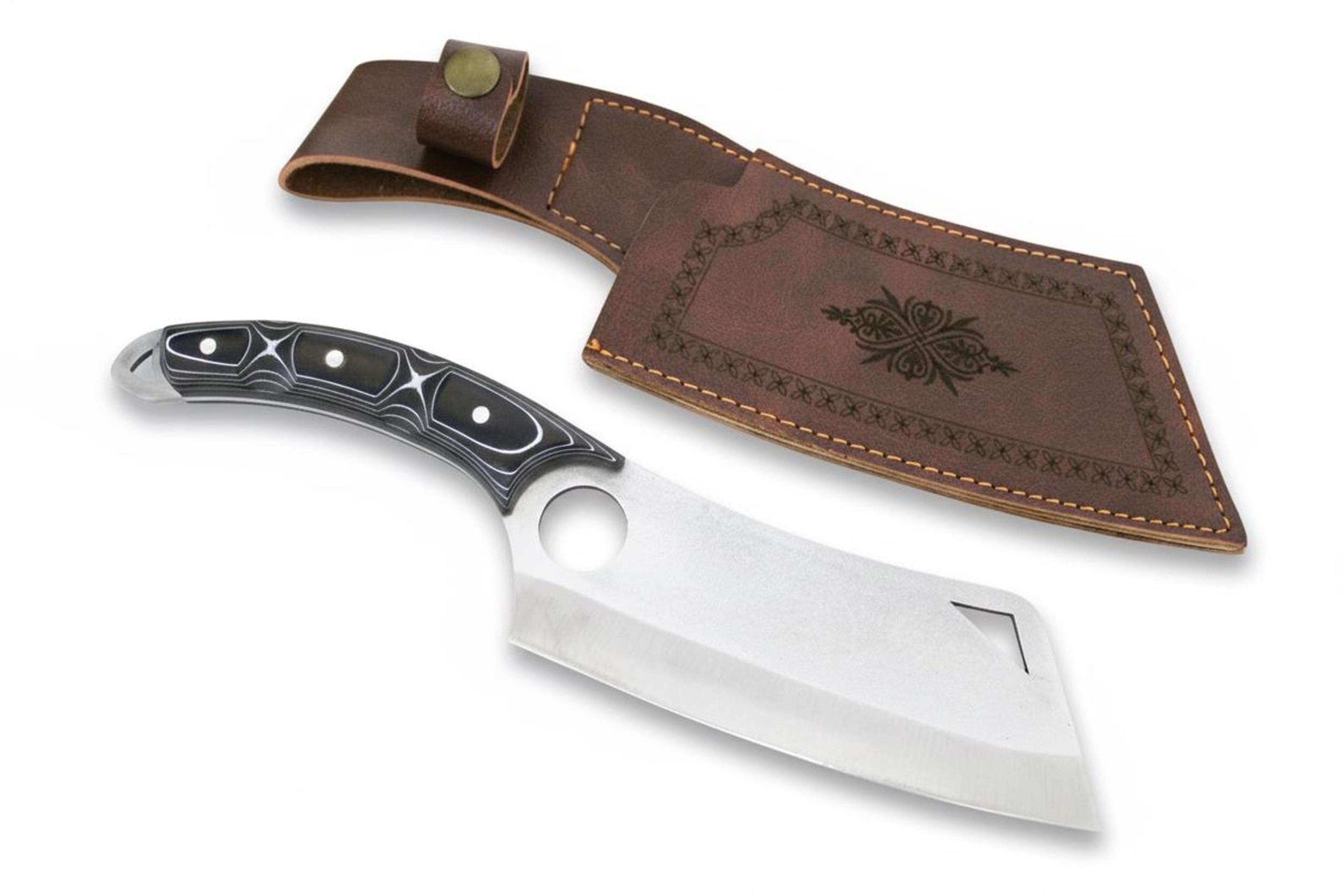 personalized viking chef knife 4116 stainless steel walnut wood handle with leather sheath | premium hunting knife