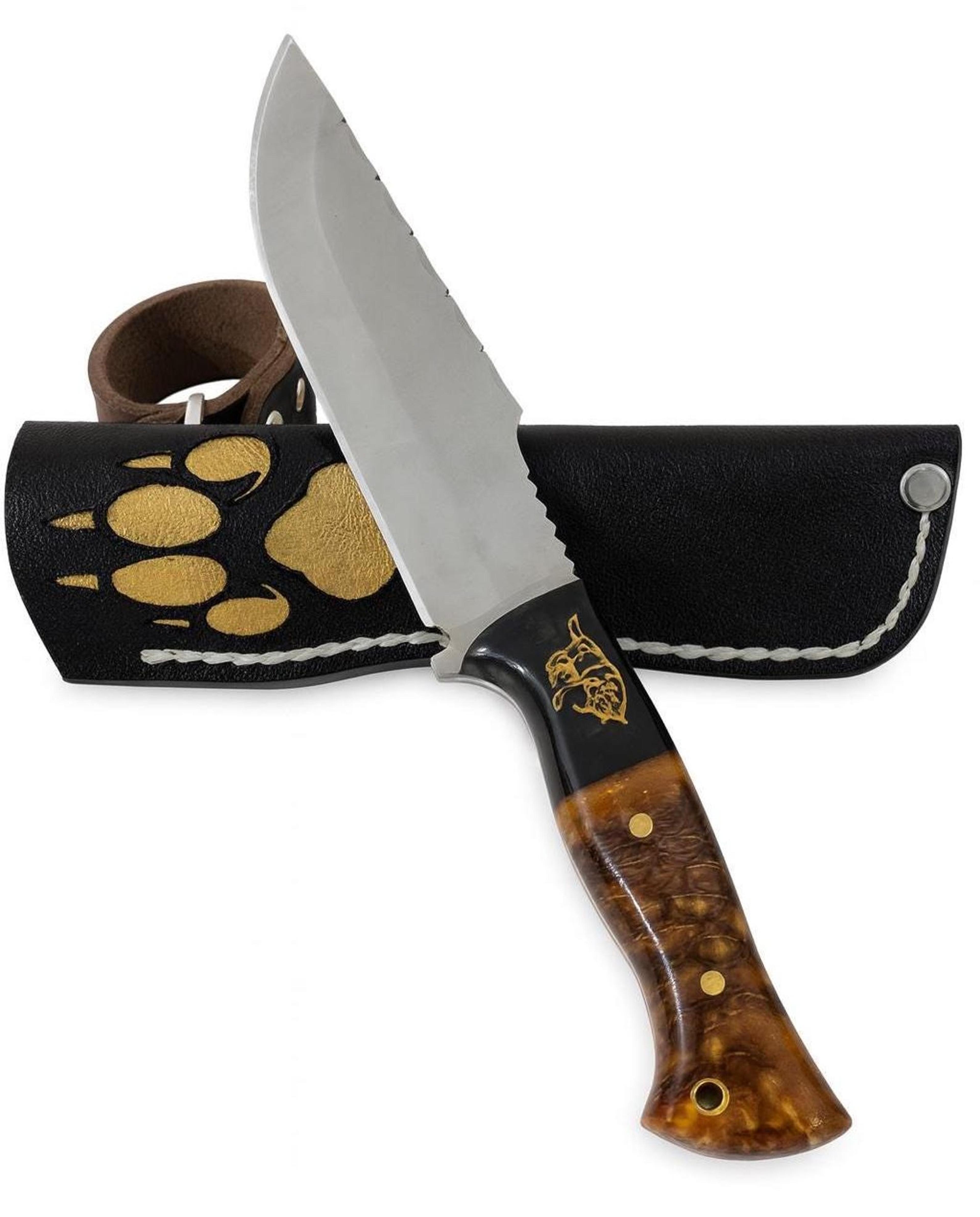 handmade d2 steel hunting knife sapele wood handle with leather sheath | camping bushcraft knife | survival knife