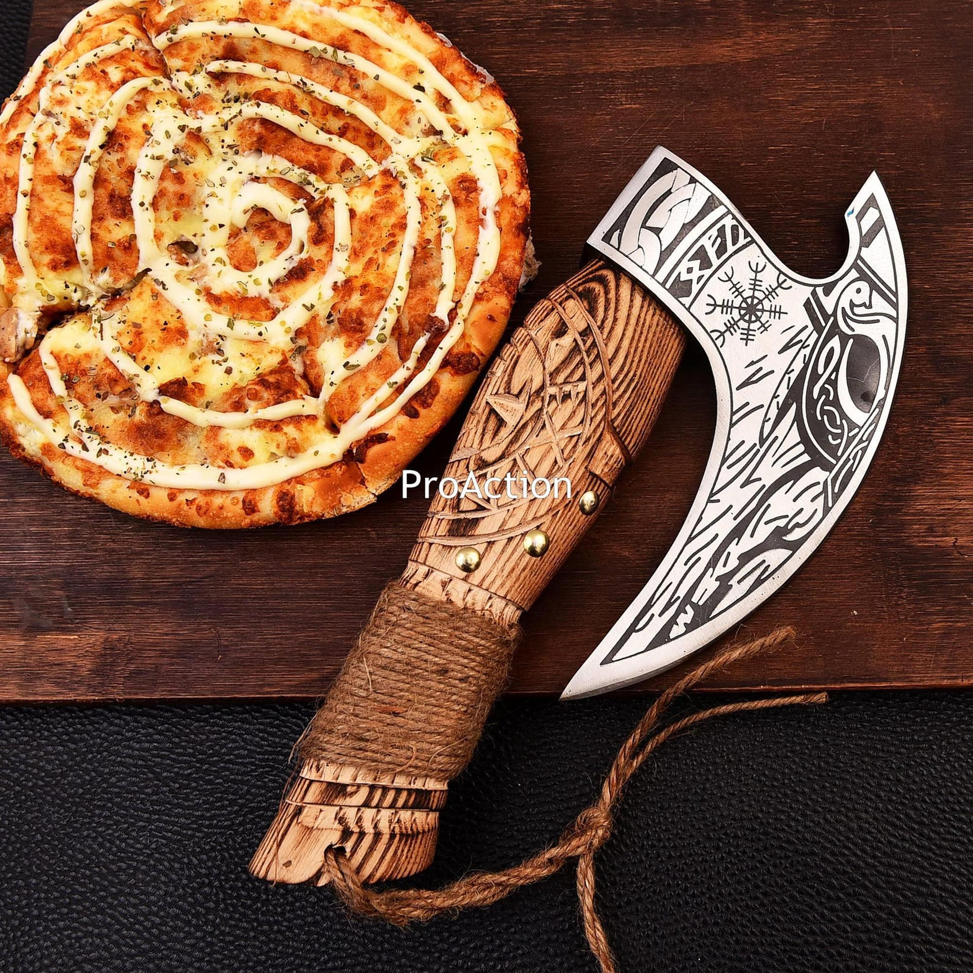 perfect viking pizza axe - unique gift for pizza lovers - carbon steel blade and handcrafted english ash handle