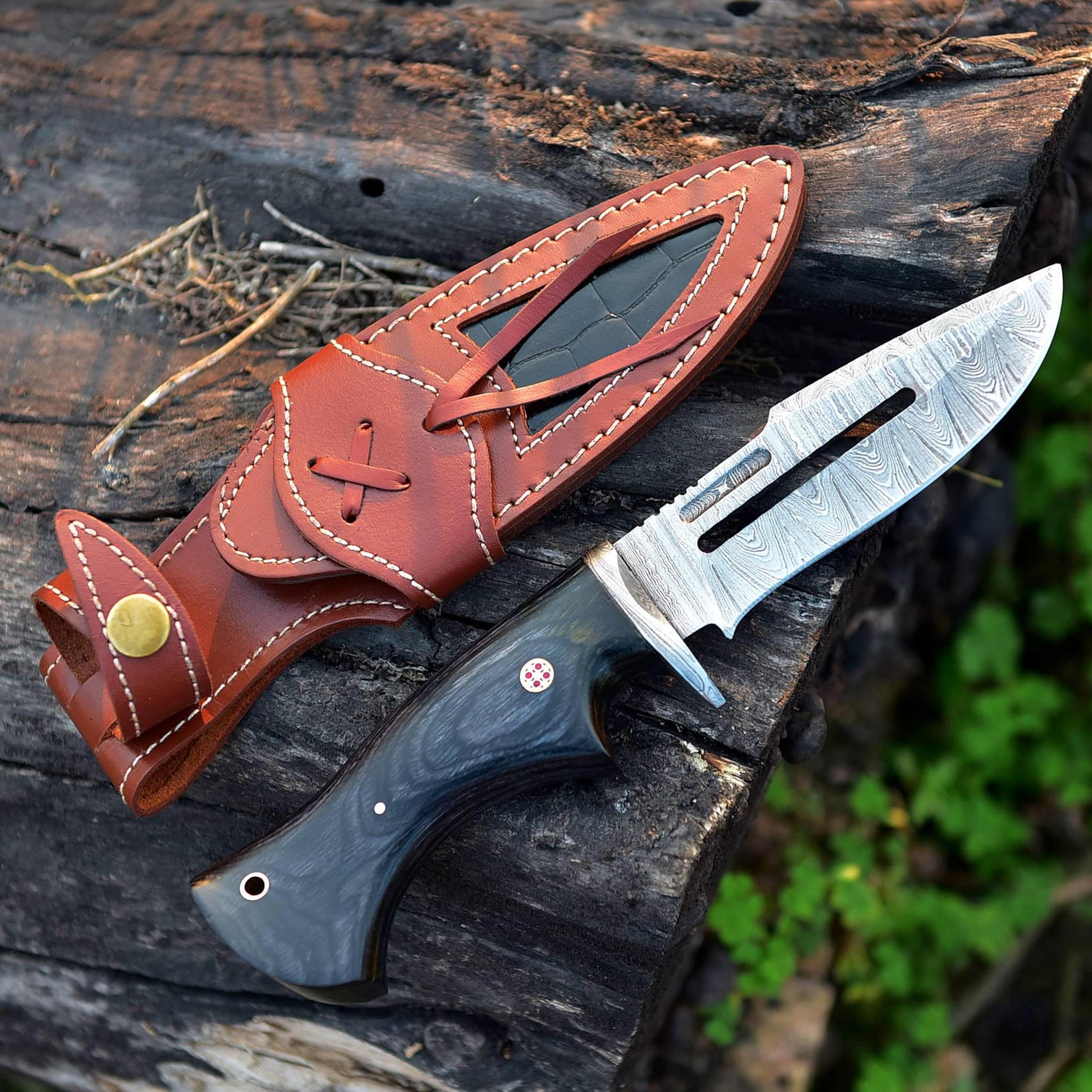 handmade damascus steel gurkha bowie knife - unique gift for him, birthday, anniversary, fathers day, hunting gift