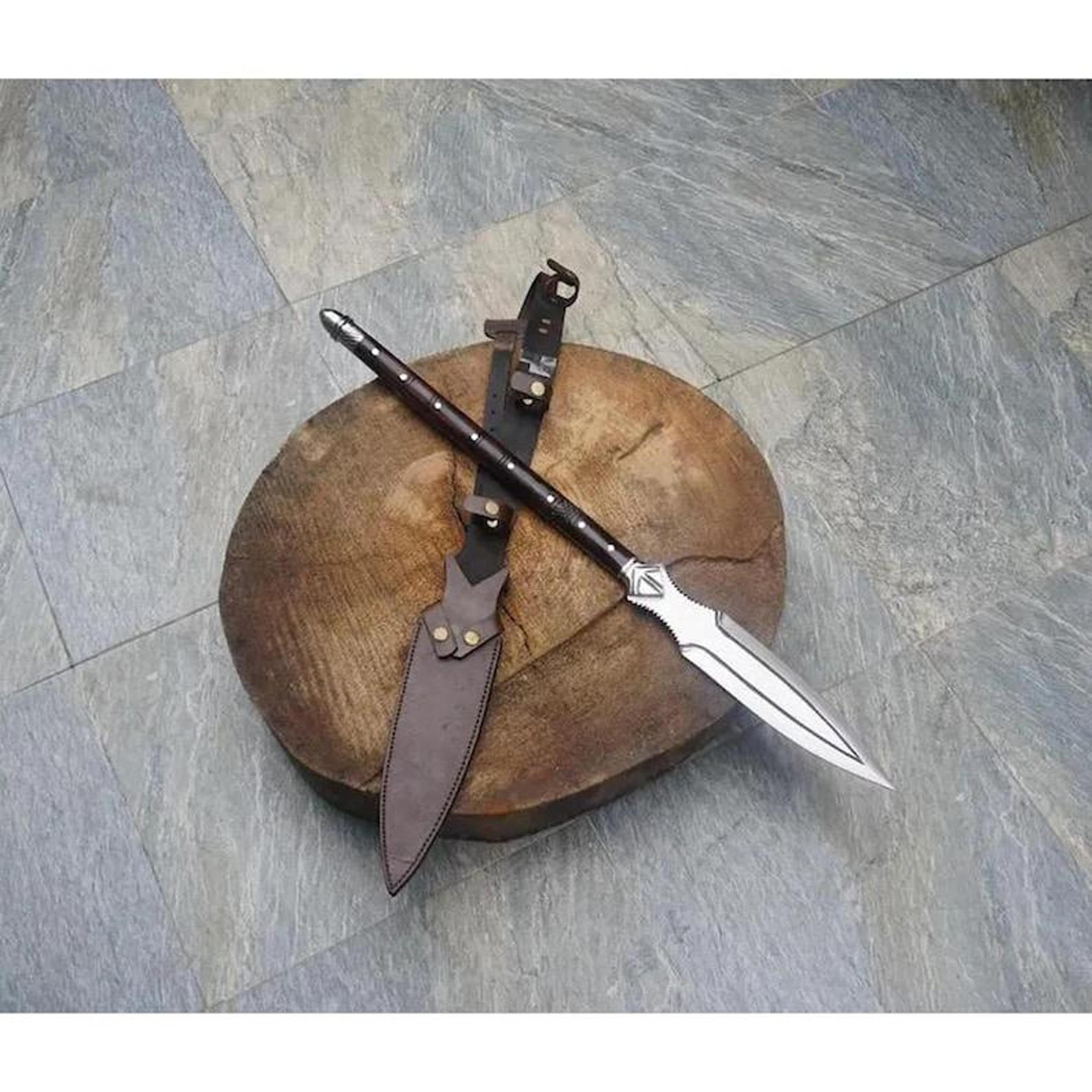 handcrafted medieval leaf spear with high carbon steel head & hardwood shaft – historical collector spear