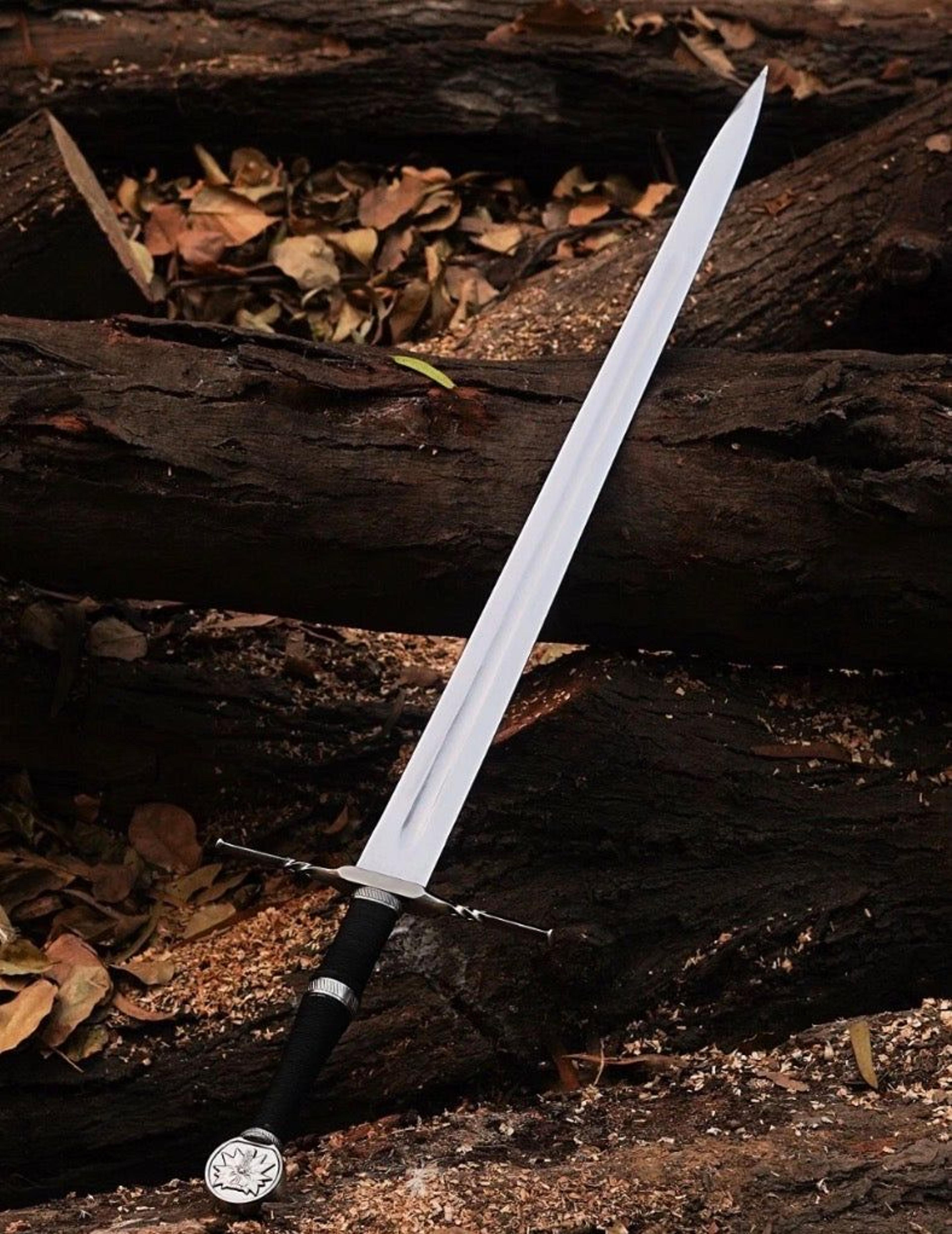 witcher silver sword replica stainless steel fantasy display sword with wolf medallion pommel