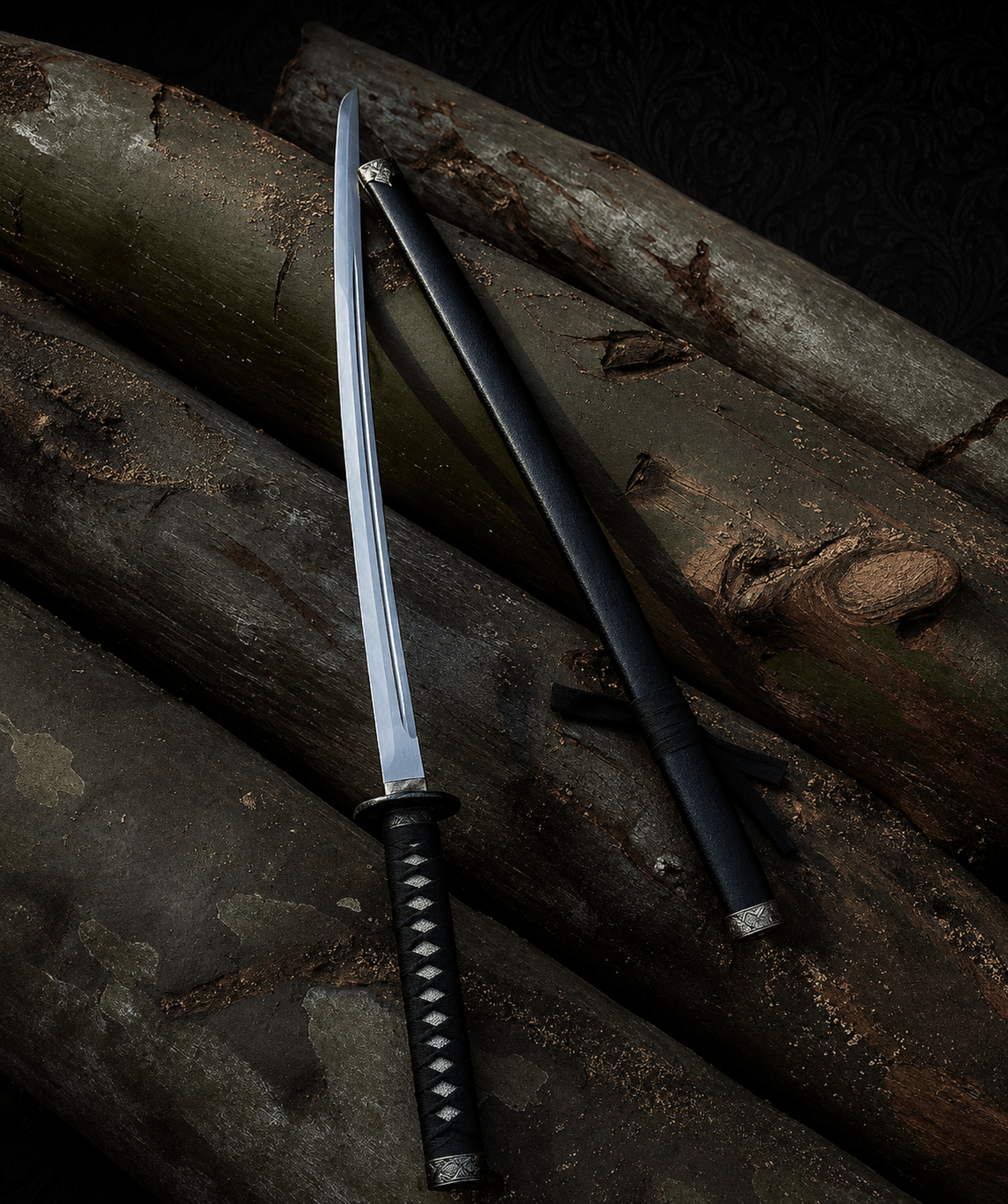 hand forged style samurai katana sword stainless steel blade with black scabbard for display & cosplay