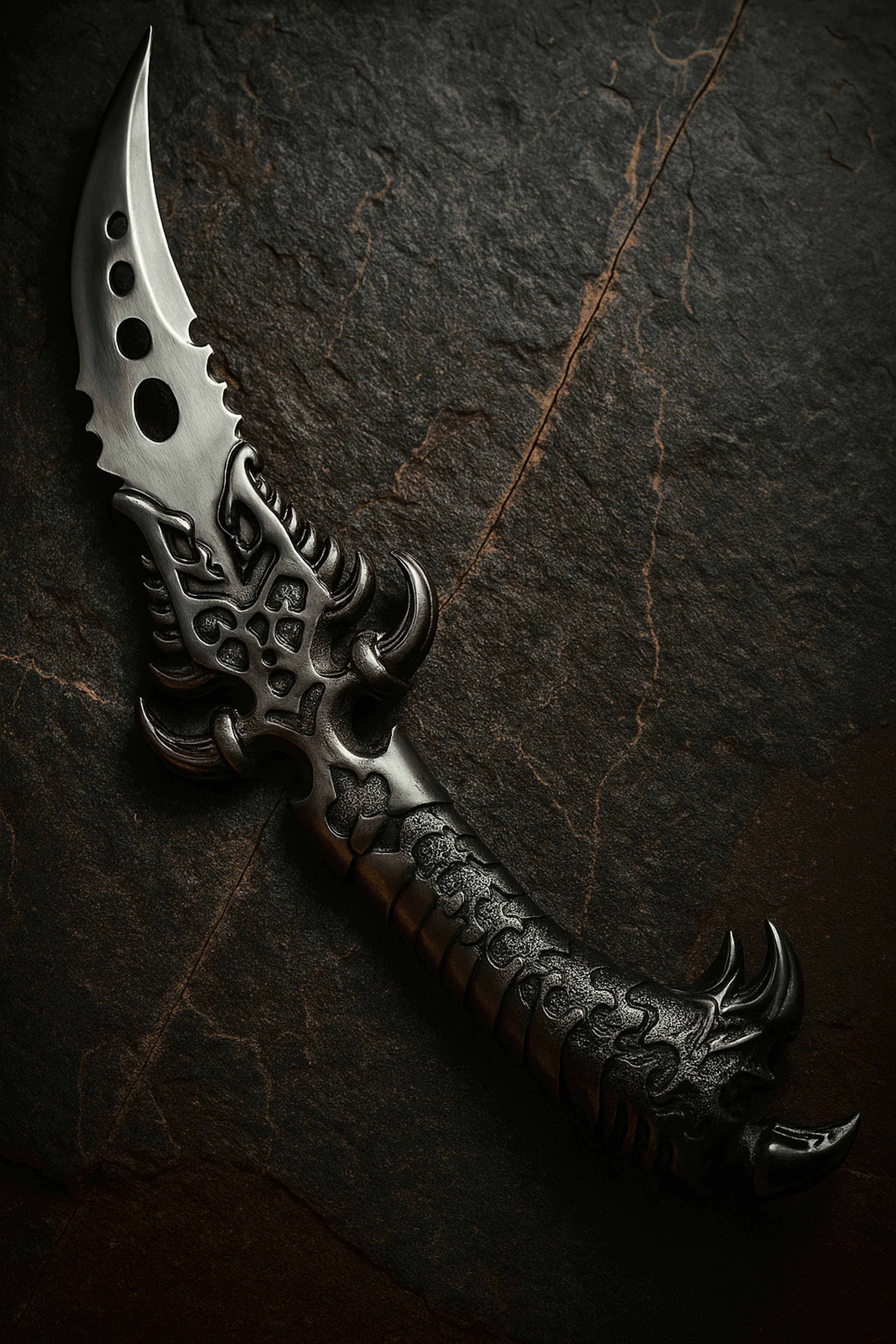 fantasy demon dagger with stainless steel blade & ornate cast metal handle for display & collectors