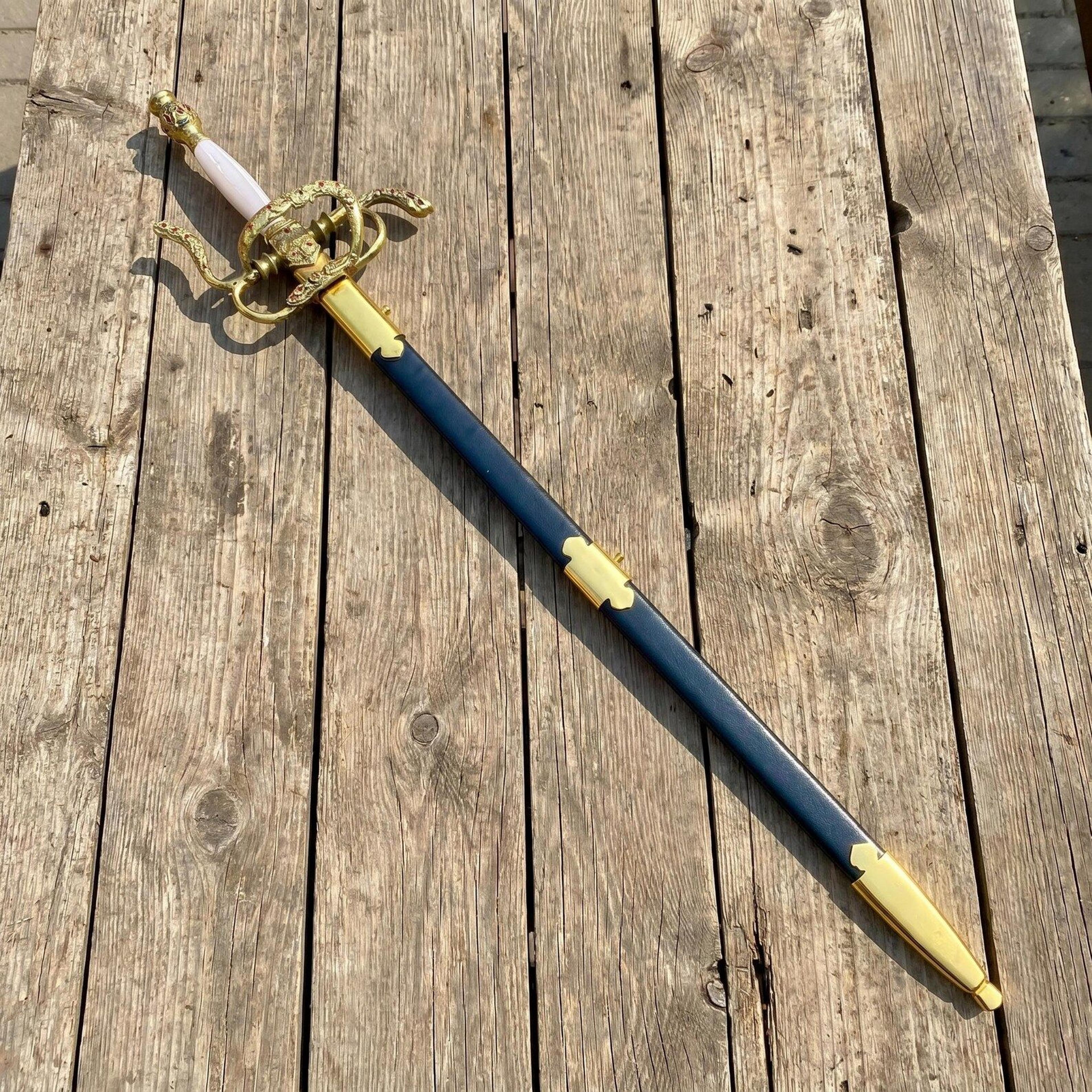forged handmade stainless-steel longsword with gold snake hilt – toledo inspired medieval display sword