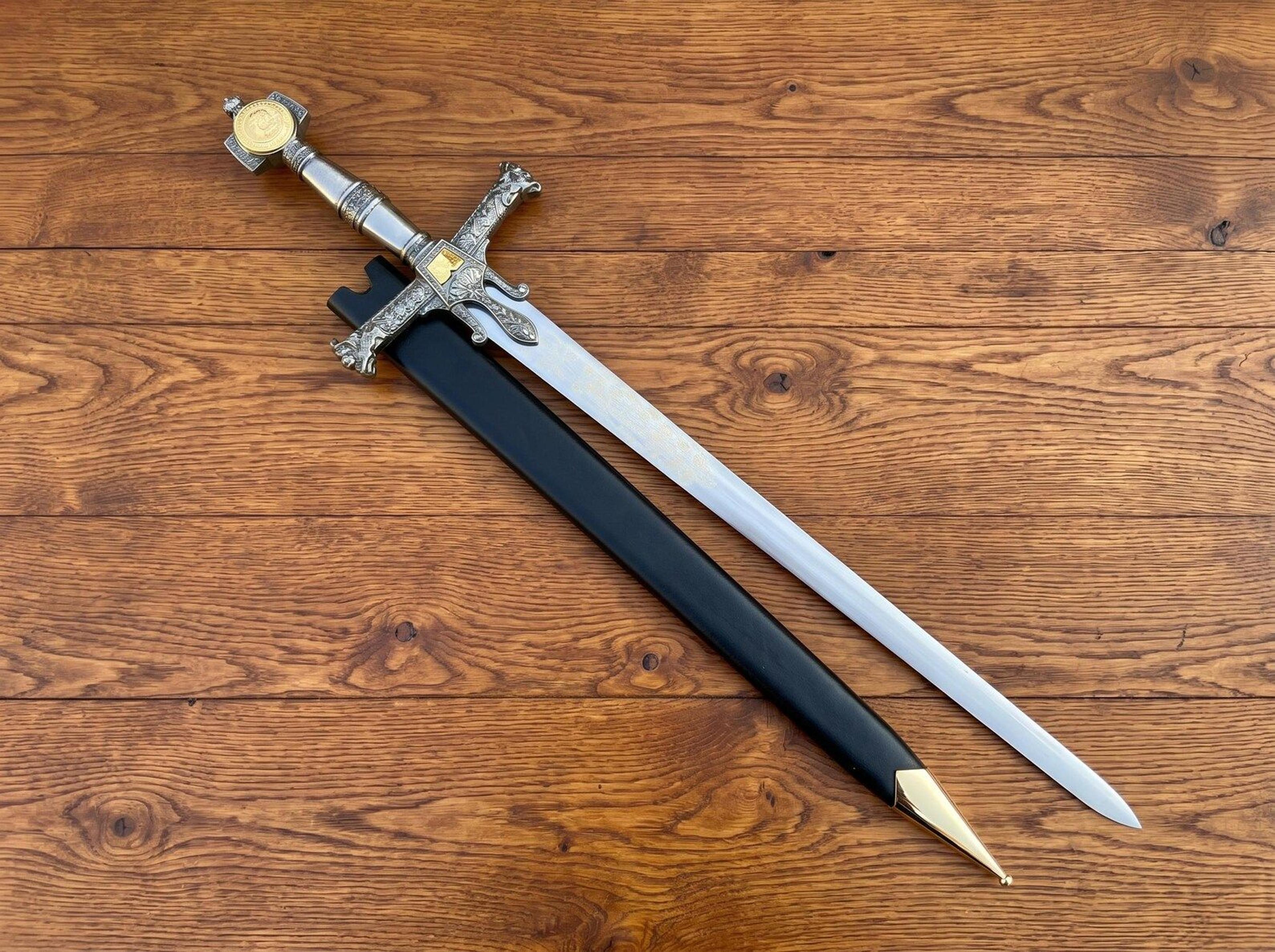 medieval knight sword | 40 inch stainless steel crusader replica with decorative hilt & scabbard | collector gift
