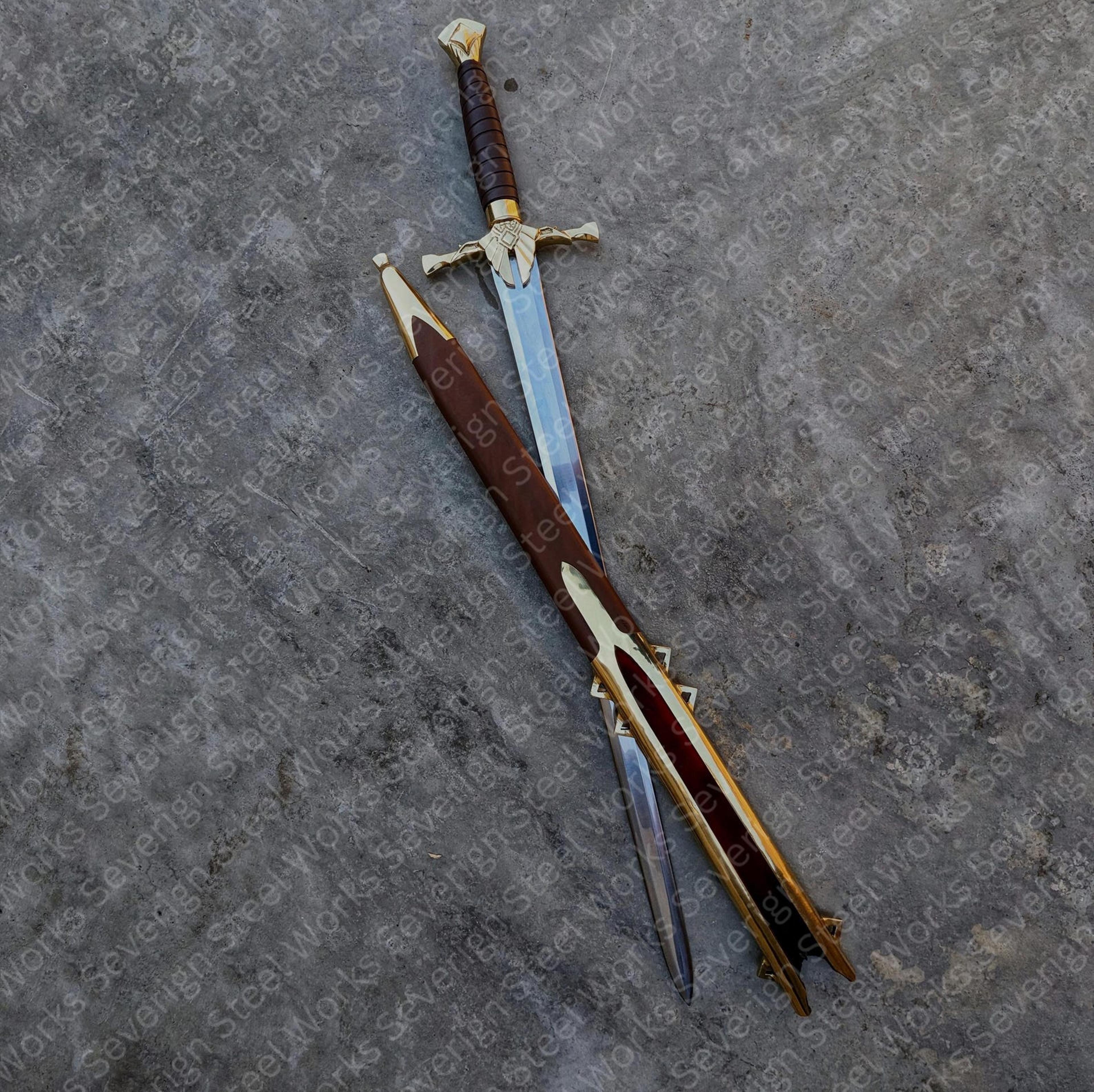 41 inch urfael sword replica with high carbon steel blade, ornate gold-tone hilt & decorative scabbard