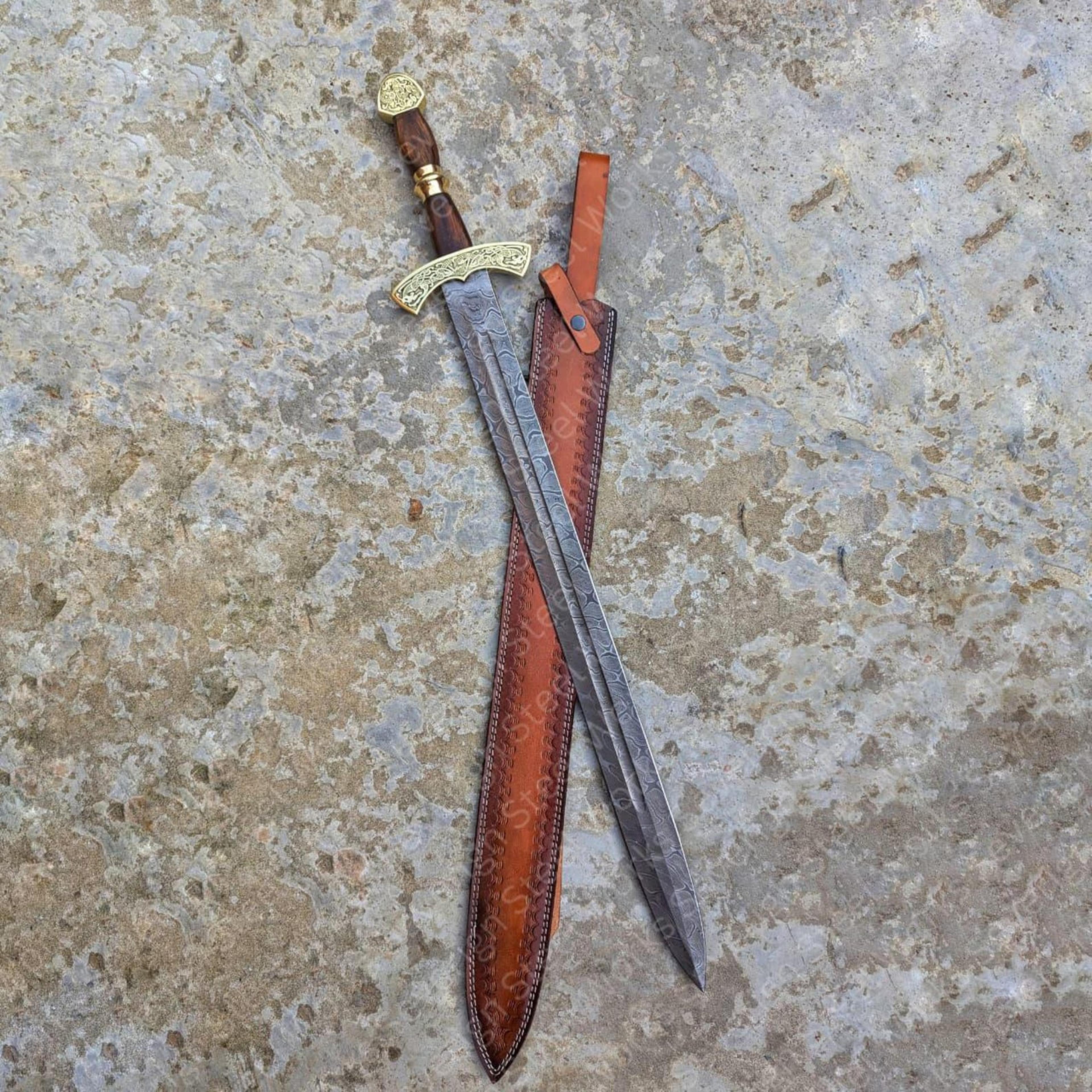viking warrior sword replica, patterned steel medieval sword, norse decor, collector gift