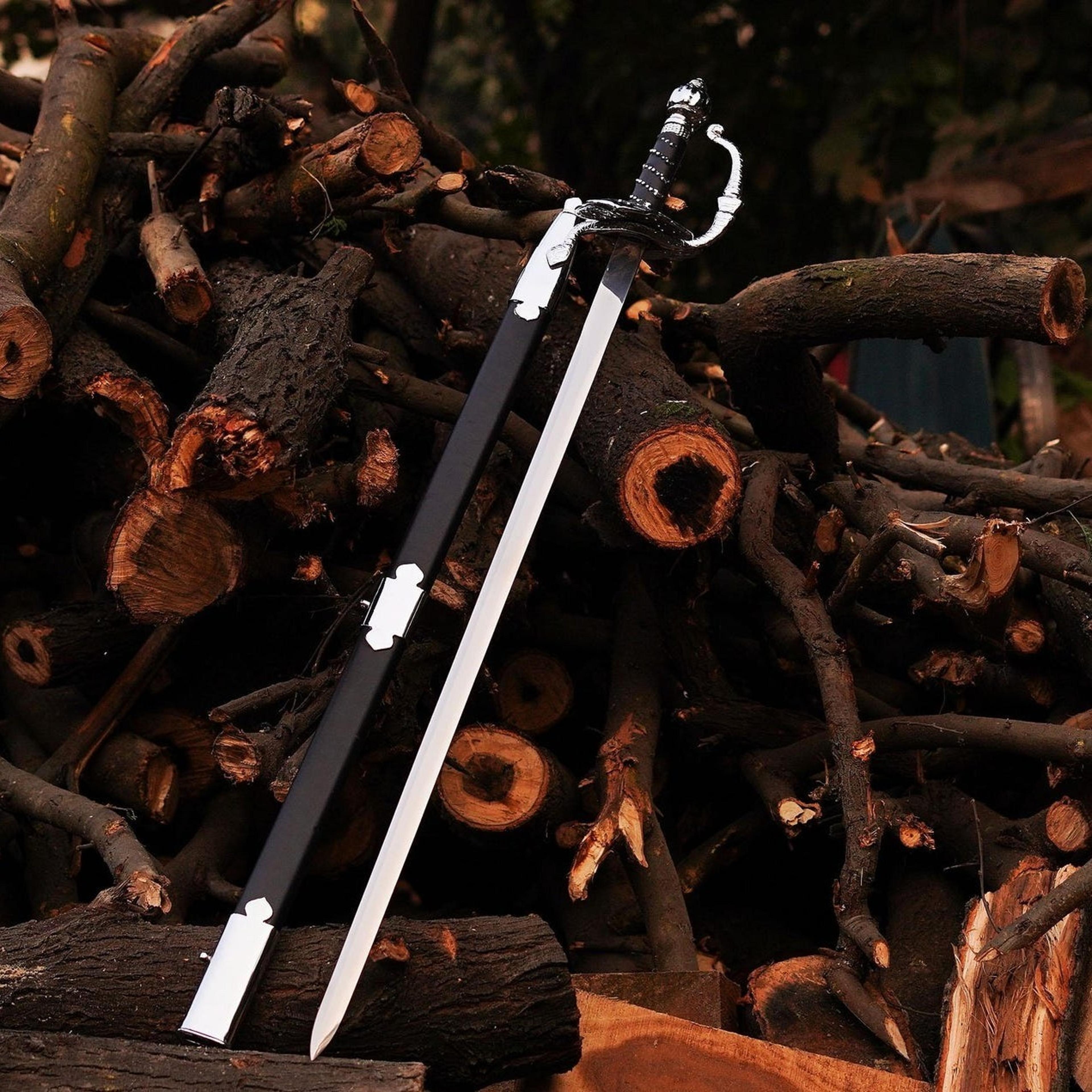 38in naval cutlass sword with polished steel blade, black wrapped grip & black scabbard